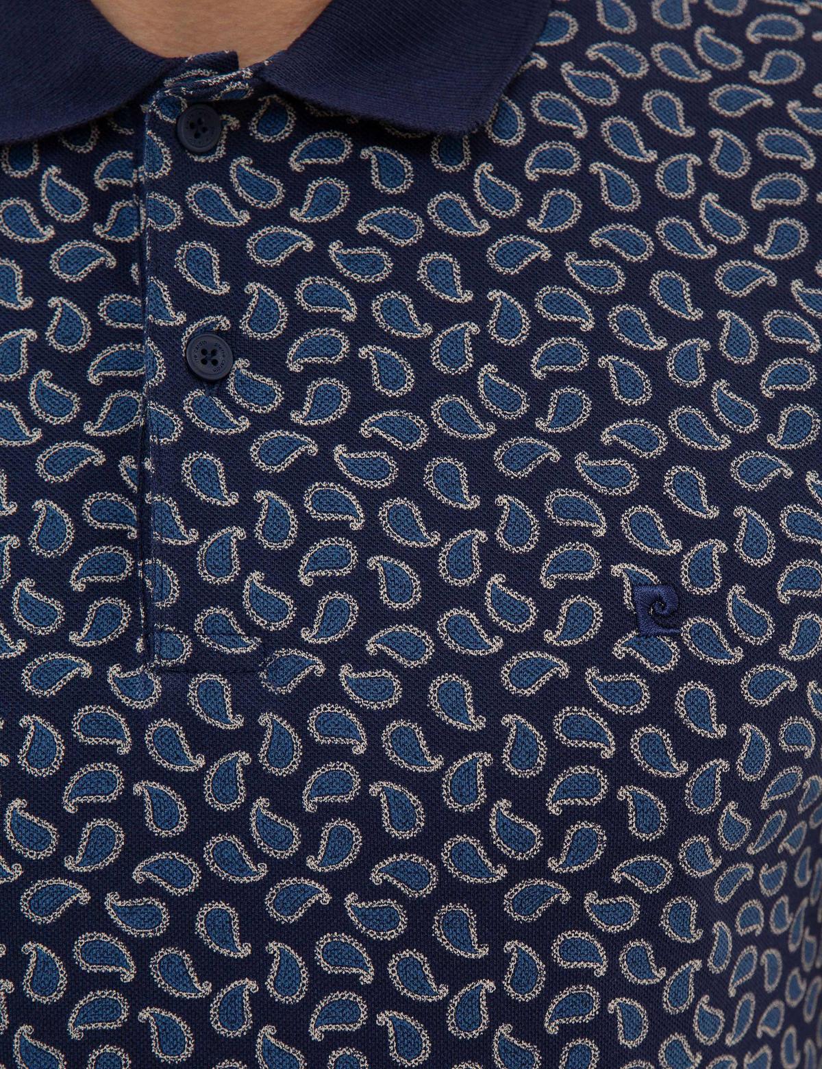 Lacivert Slim Fit Baskılı Polo Yaka Tişört - 50224543001