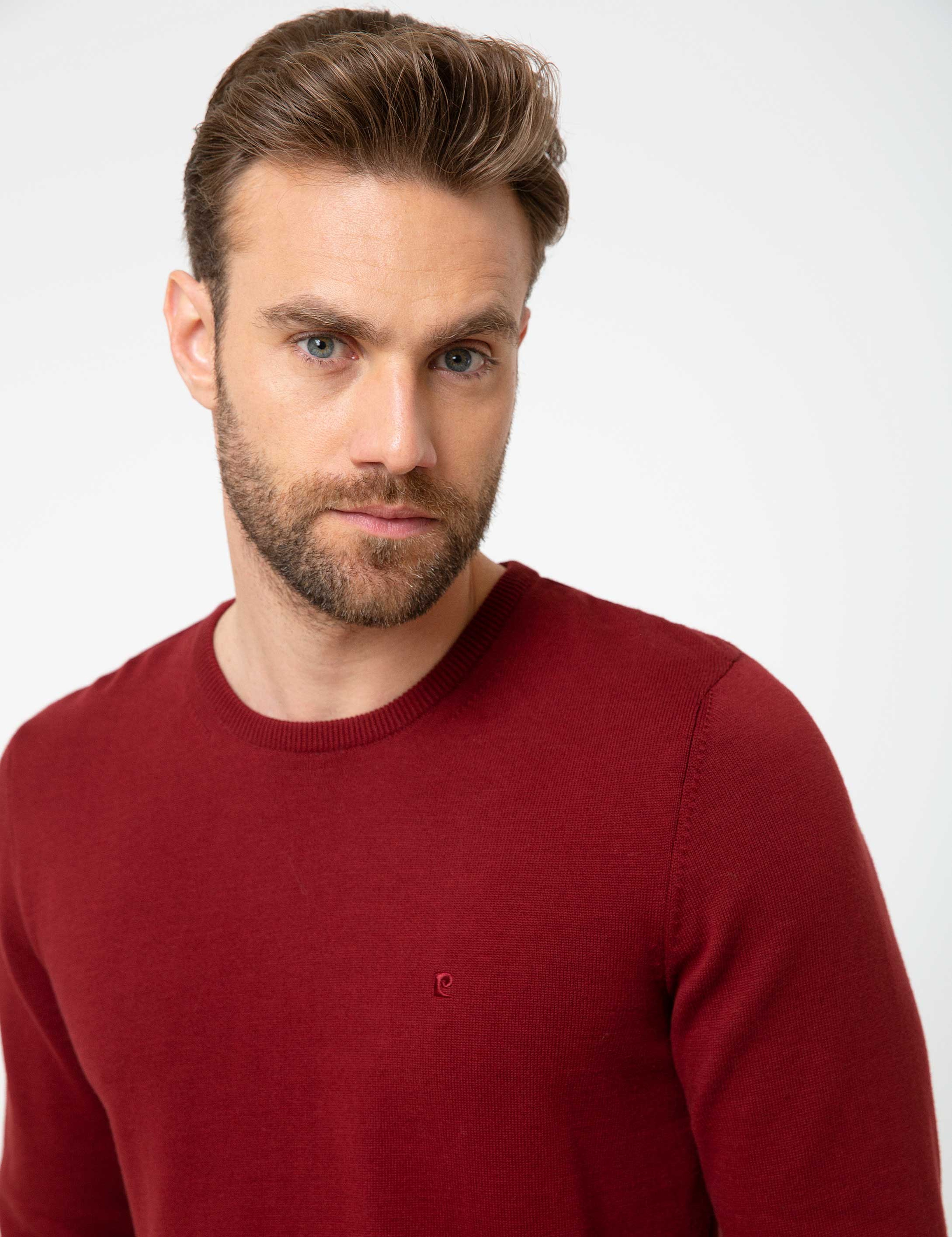 Kırmızı Slim Fit Bisiklet Yaka Basic Triko Kazak - Image 1