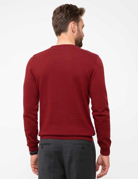 Kırmızı Slim Fit Bisiklet Yaka Basic Triko Kazak - 50207445009