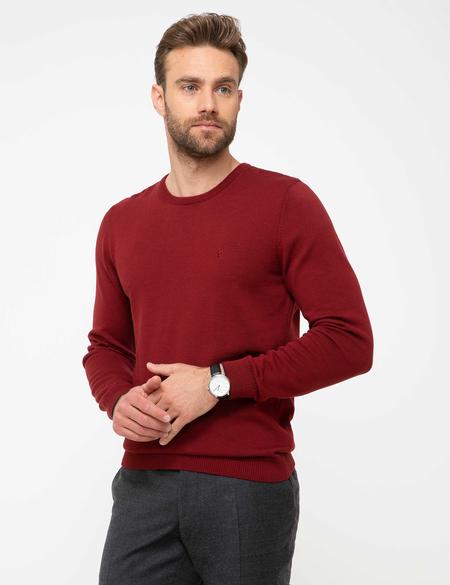 Kırmızı Slim Fit Bisiklet Yaka Basic Triko Kazak - 50207445009