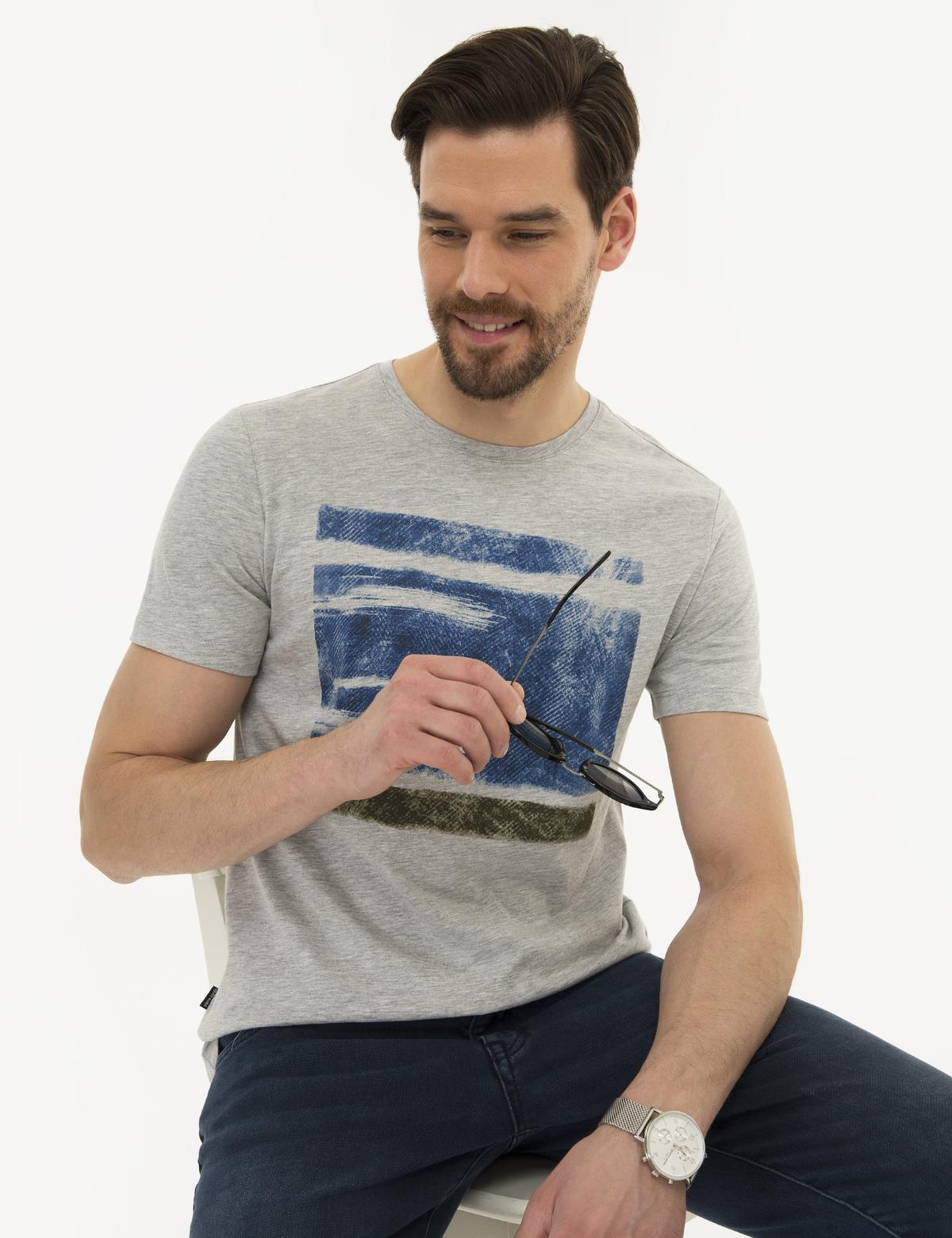 Açık Gri Melanj Slim Fit Bisiklet Yaka T-Shirt