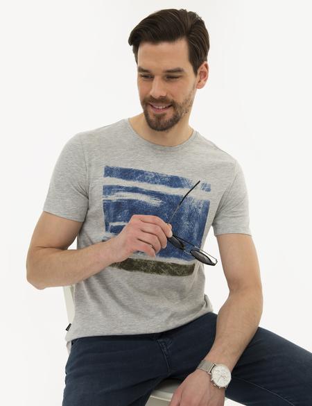 Açık Gri Melanj Slim Fit Bisiklet Yaka T-Shirt - 50226355001