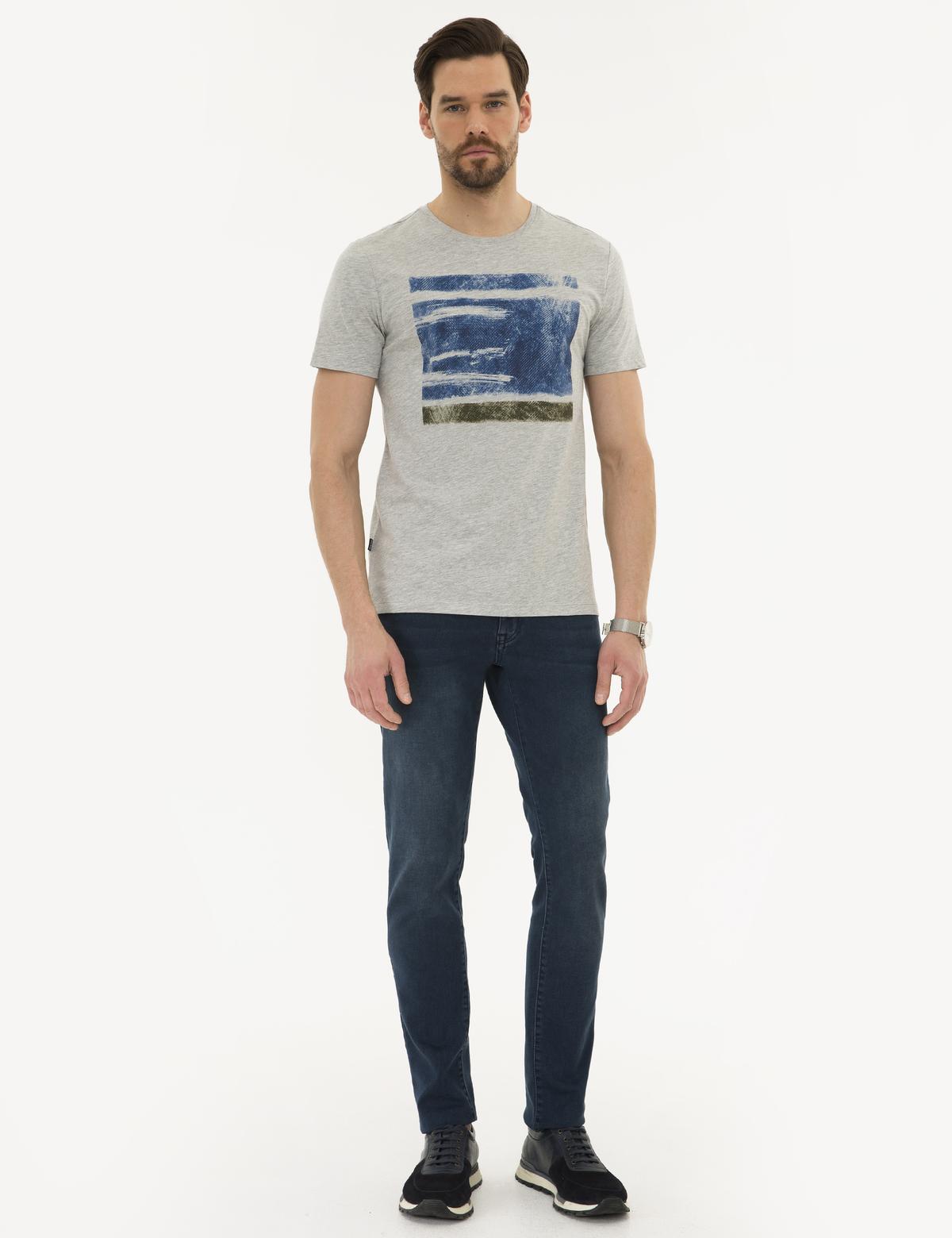 Açık Gri Melanj Slim Fit Bisiklet Yaka T-Shirt - 50226355001