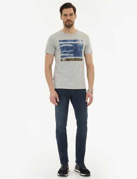 Açık Gri Melanj Slim Fit Bisiklet Yaka T-Shirt - 50226355001