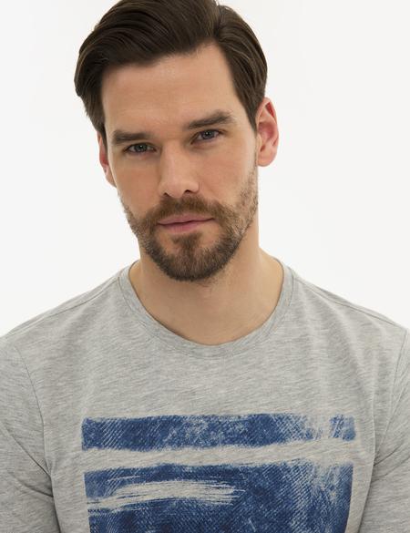 Açık Gri Melanj Slim Fit Bisiklet Yaka T-Shirt - 50226355001