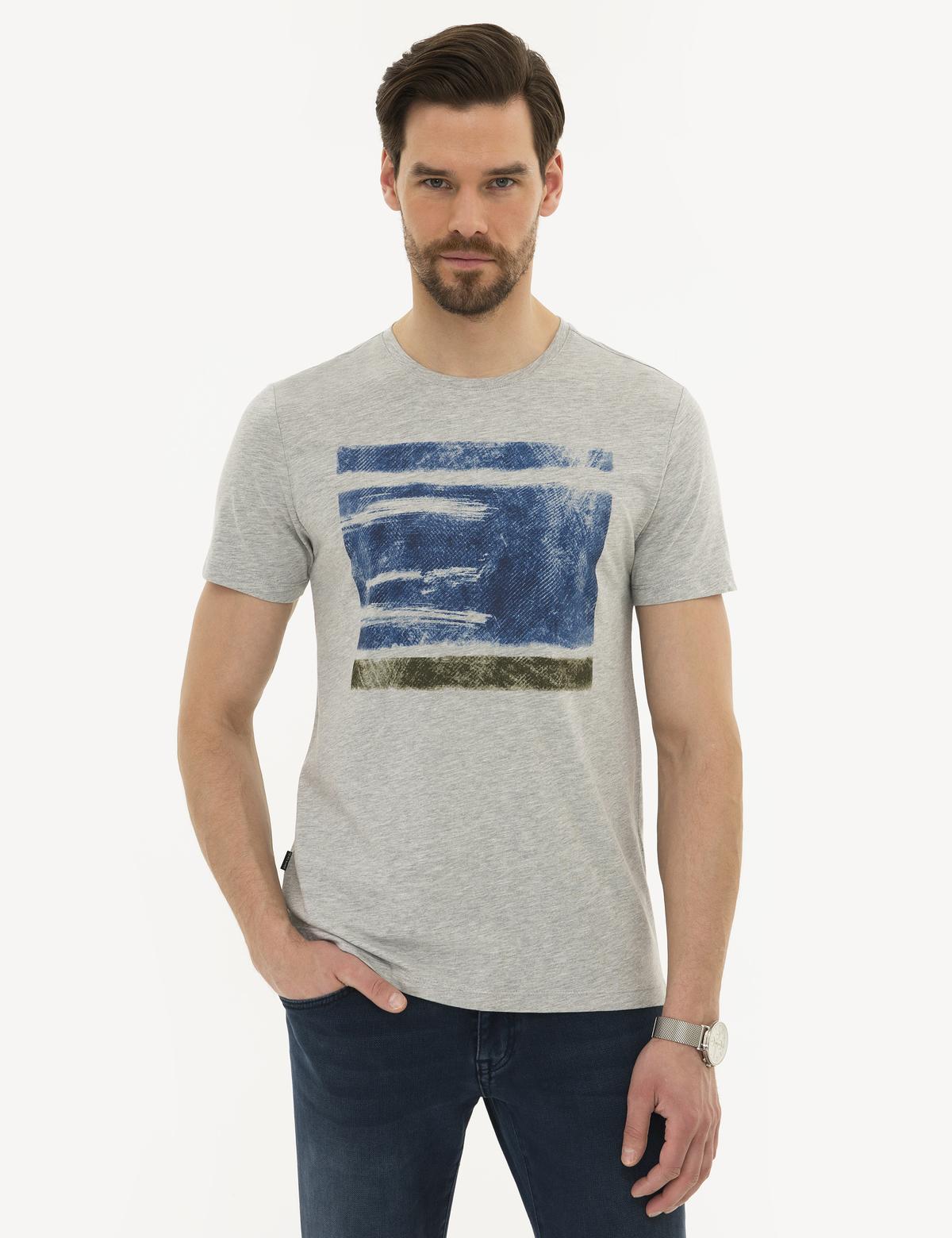 Açık Gri Melanj Slim Fit Bisiklet Yaka T-Shirt - 50226355001