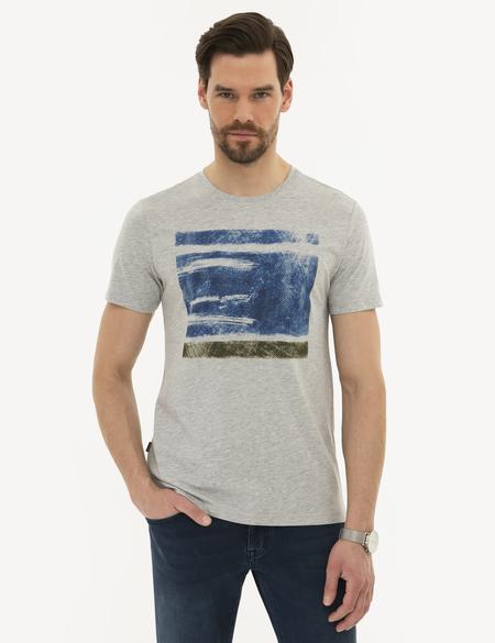 Açık Gri Melanj Slim Fit Bisiklet Yaka T-Shirt - 50226355001