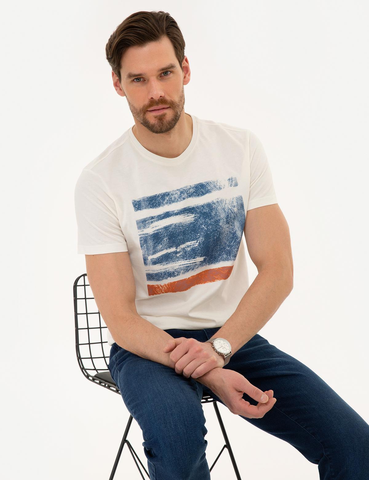 Ekru Slim Fit Bisiklet Yaka T-Shirt