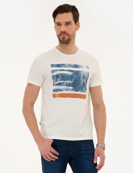 Ekru Slim Fit Bisiklet Yaka T-Shirt - 50226355011