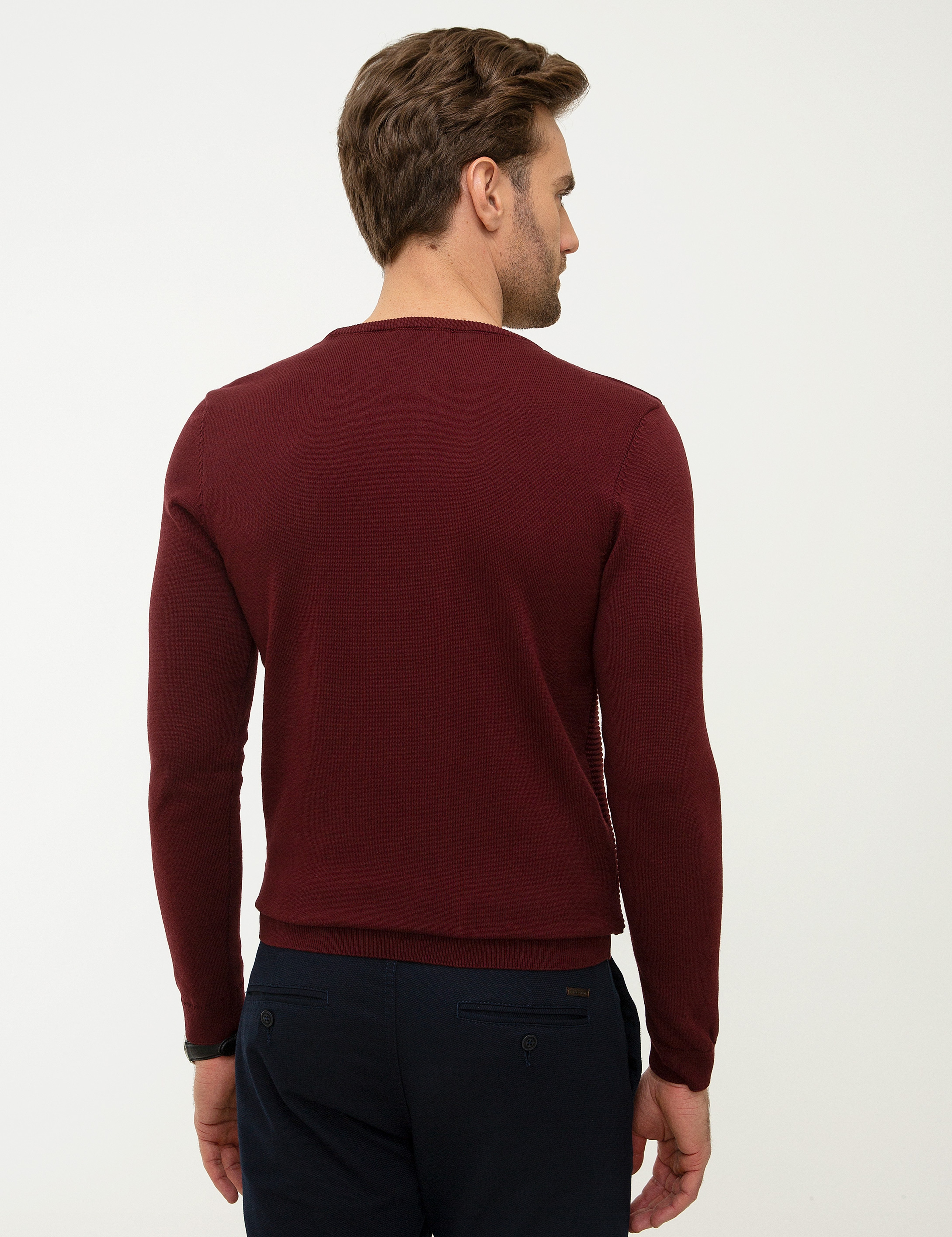 Bordo Slim Fit Triko Kazak - Image 4
