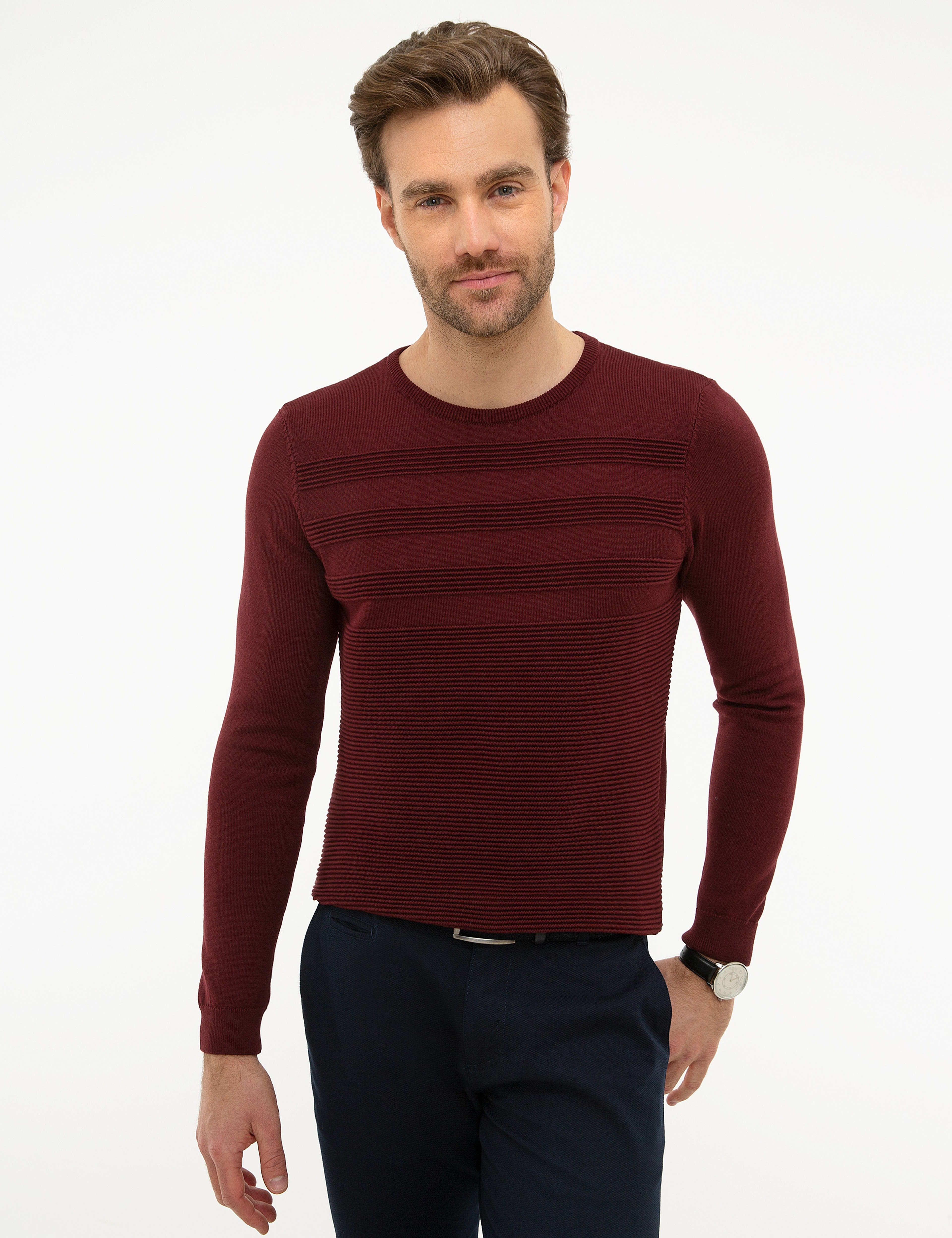 Bordo Slim Fit Triko Kazak - Image 1