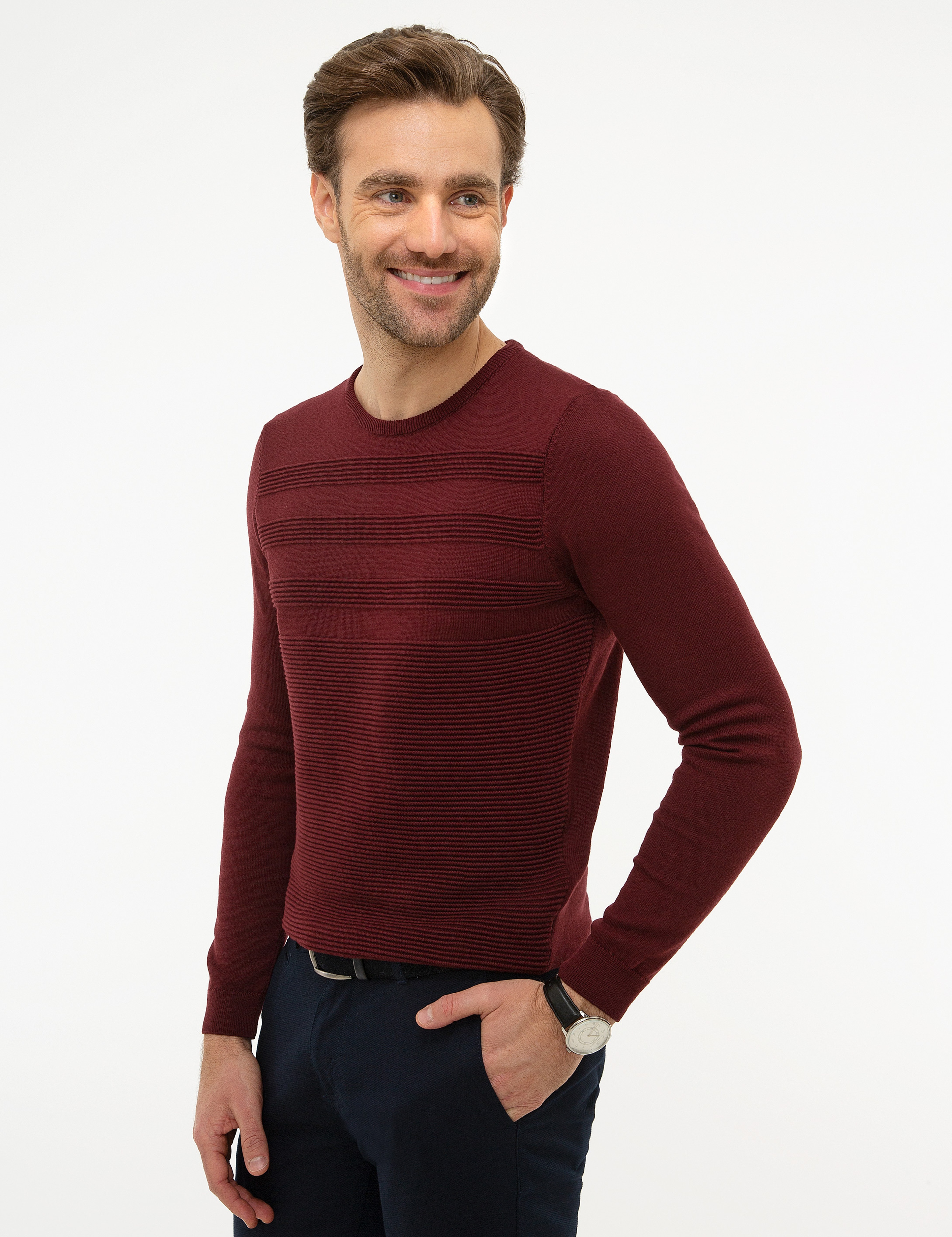 Bordo Slim Fit Triko Kazak - Image 3
