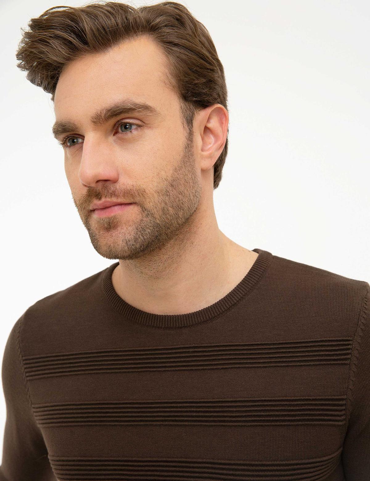 Kahverengi Slim Fit Triko Kazak