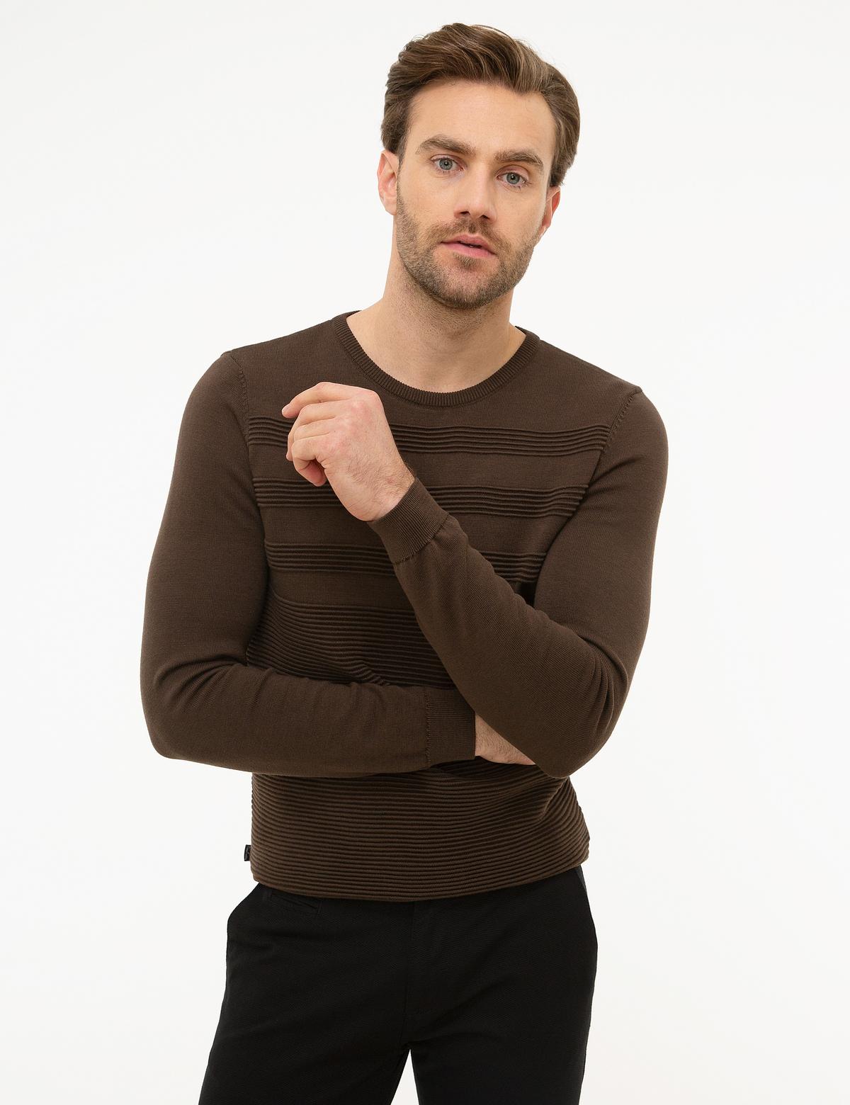 Kahverengi Slim Fit Triko Kazak - 50226536015