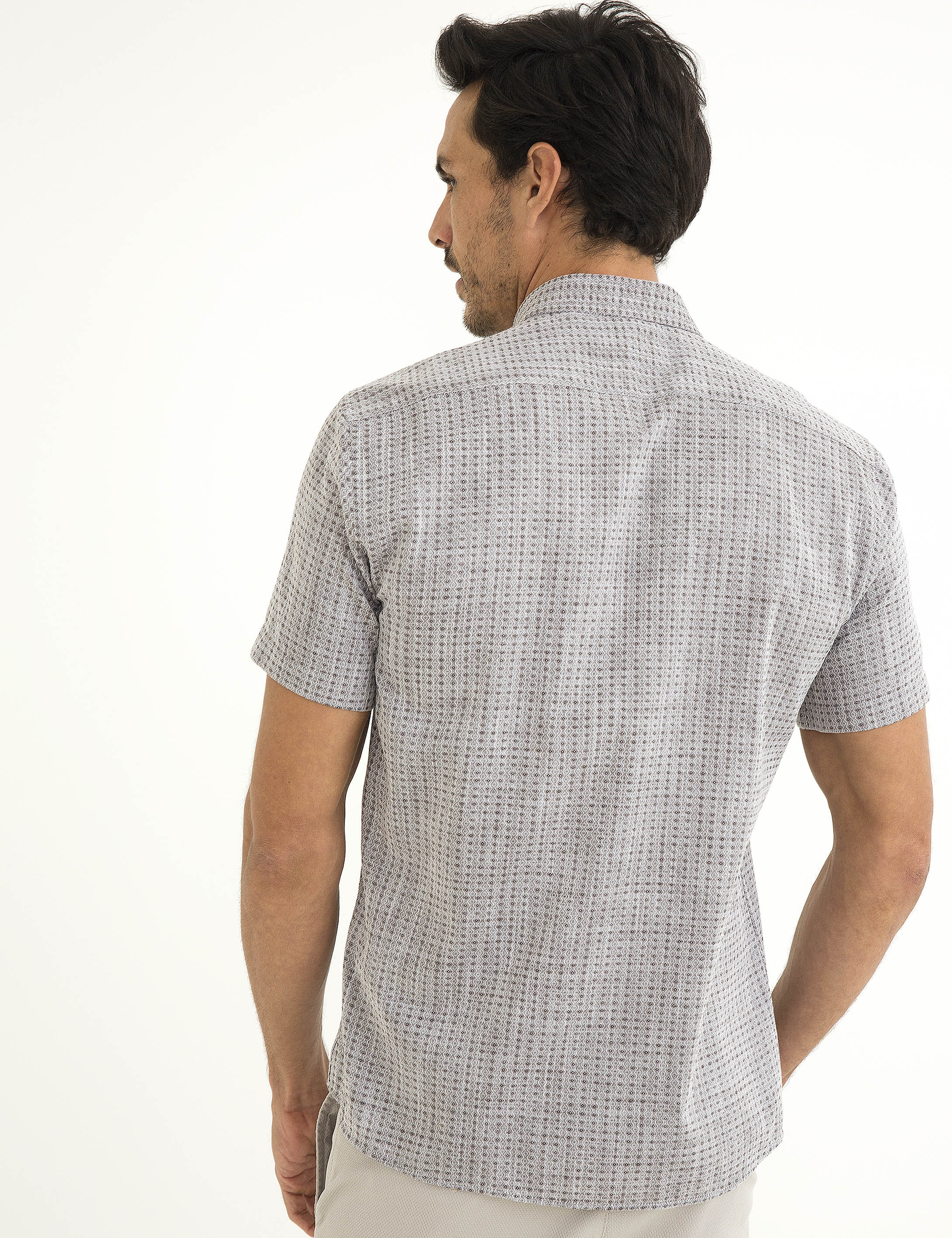 Kahverengi Slim Fit Kısa Kollu Gömlek - Image 3