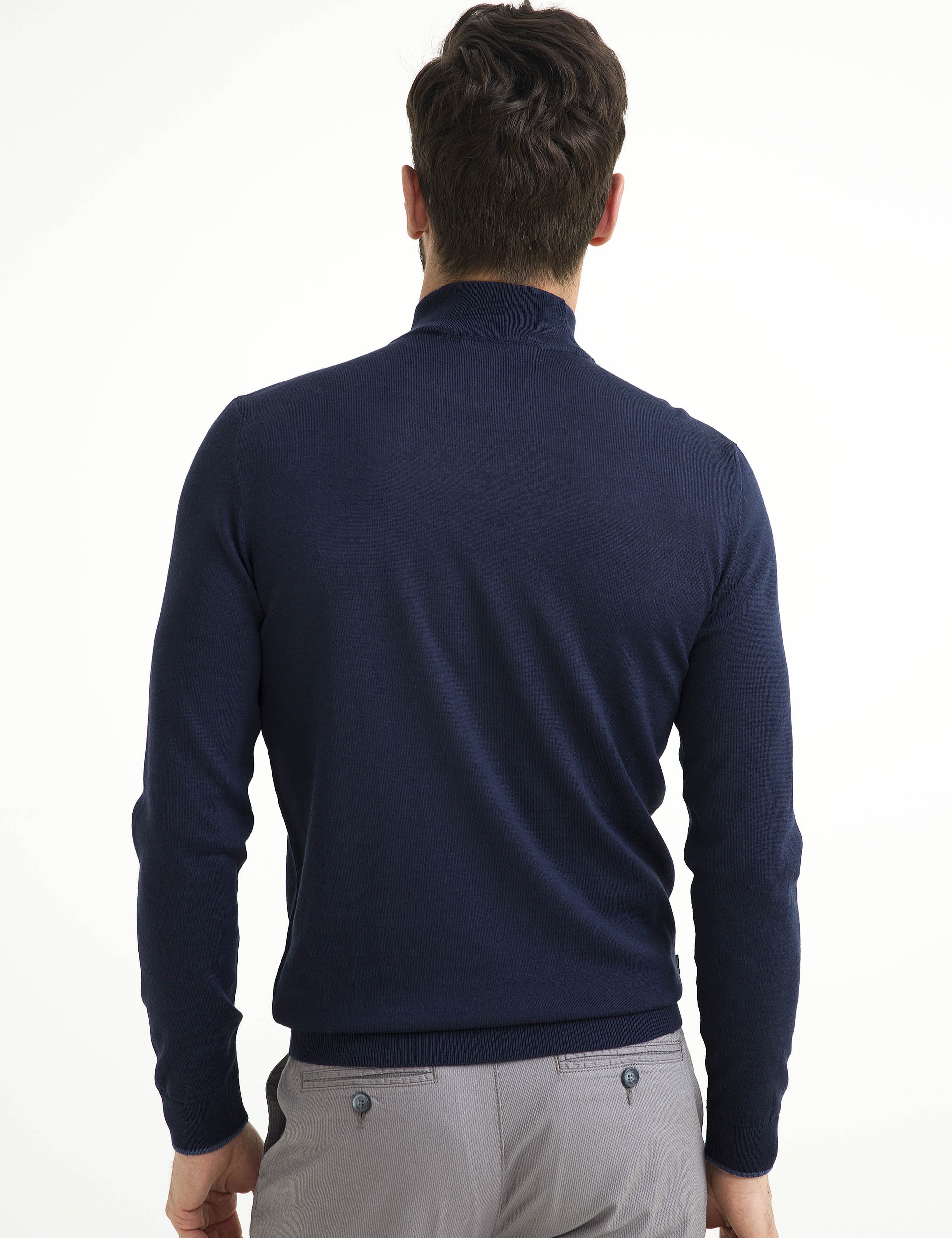 Lacivert Slim Fit Yarım Balıkçı Yaka Yün Karışımlı Basic Triko Kazak - Image 5