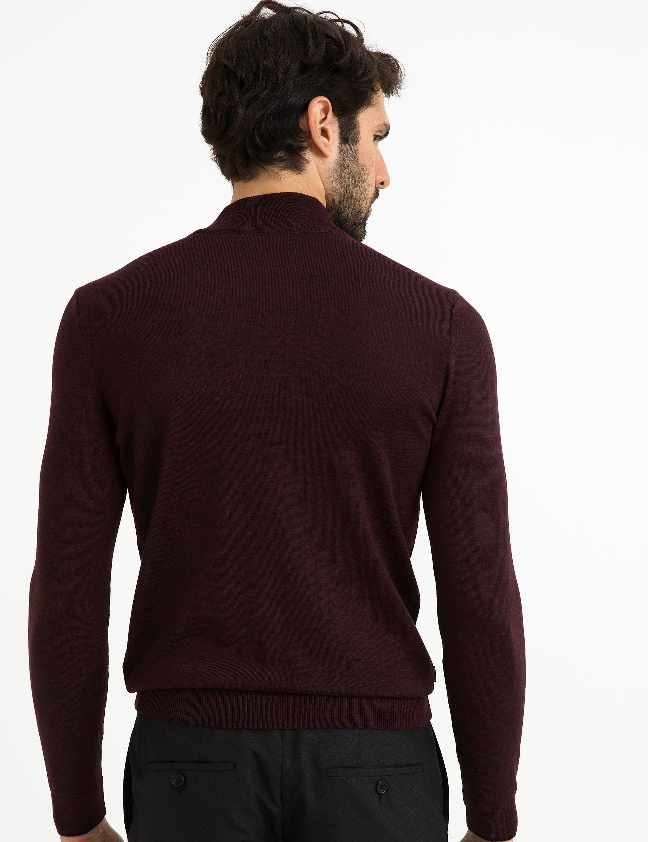 Bordo Slim Fit Basic Triko Kazak