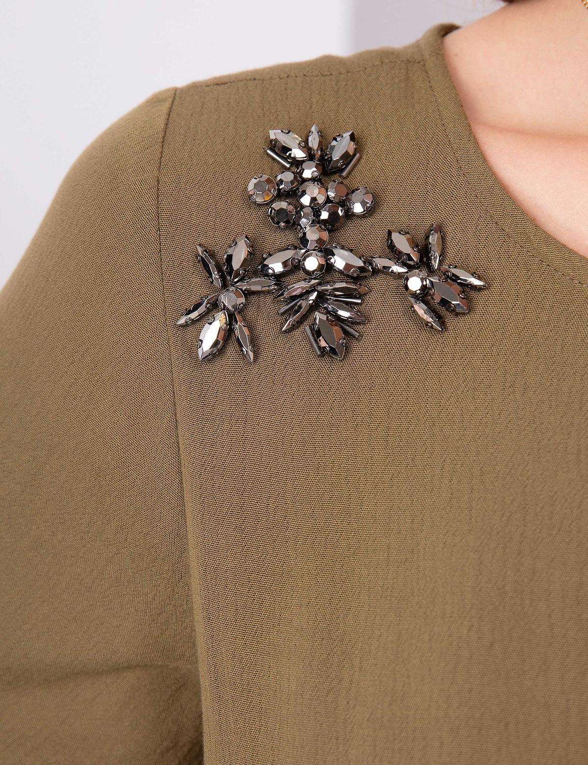 Haki Taş Detaylı Bluz - 50206055006