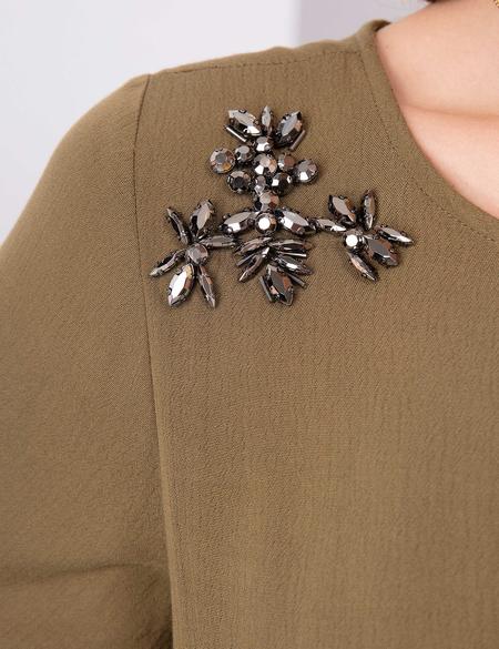 Haki Taş Detaylı Bluz - 50206055006