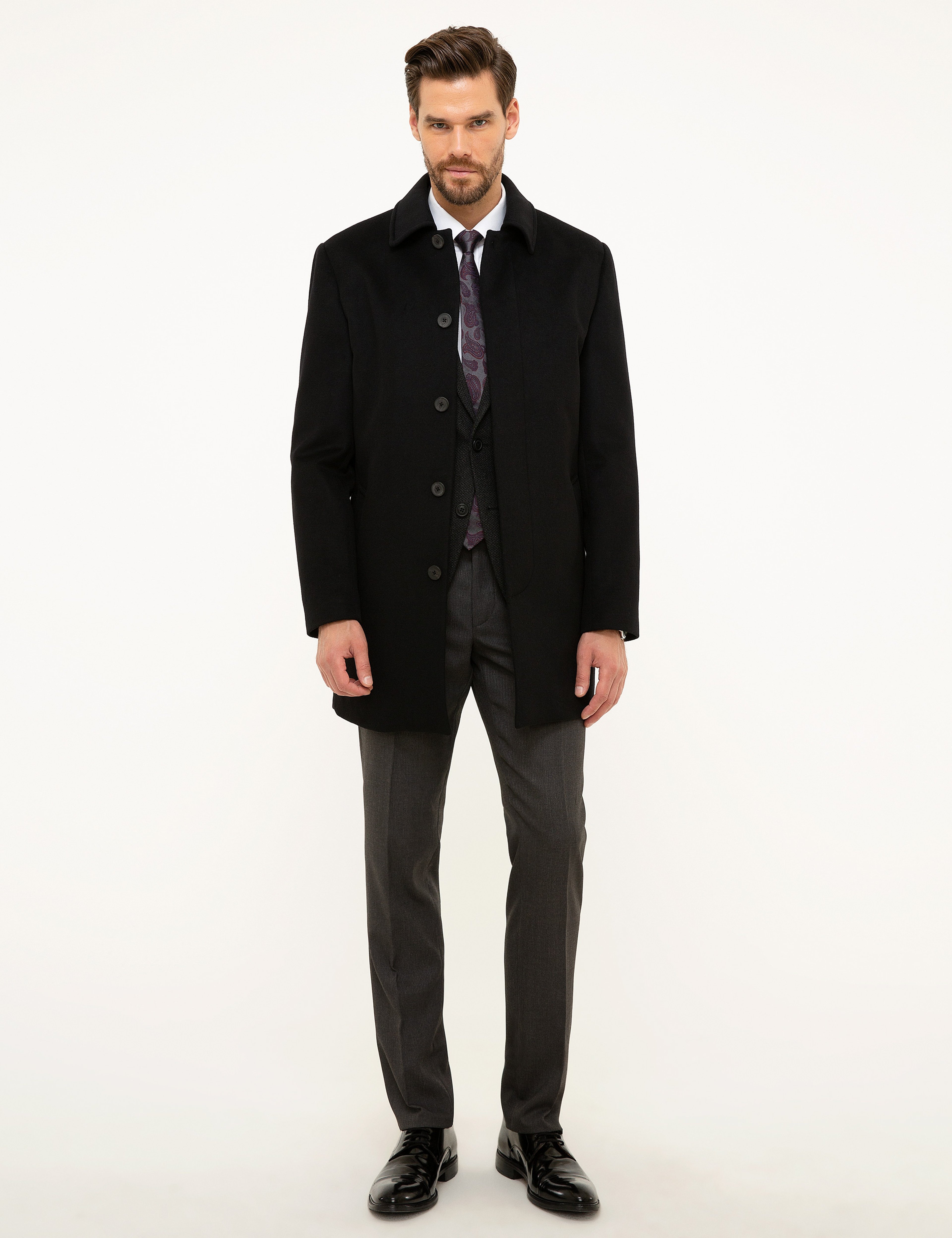 Siyah Slim Fit Kaban - Image 6