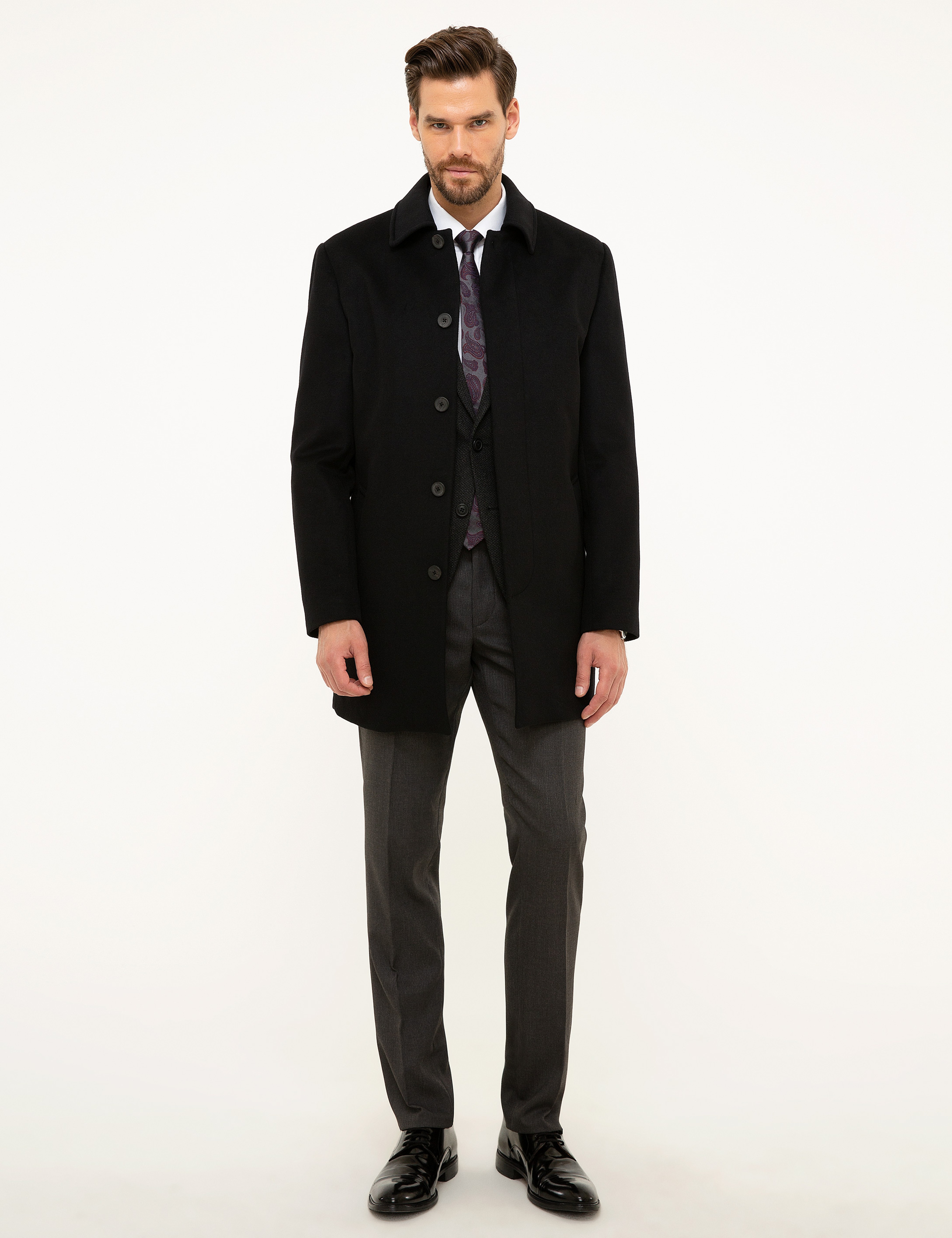 Siyah Slim Fit Kaban