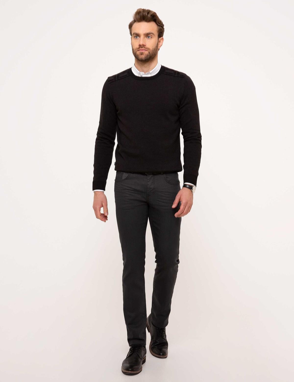 Siyah Slim Fit Triko Kazak - 50208703011