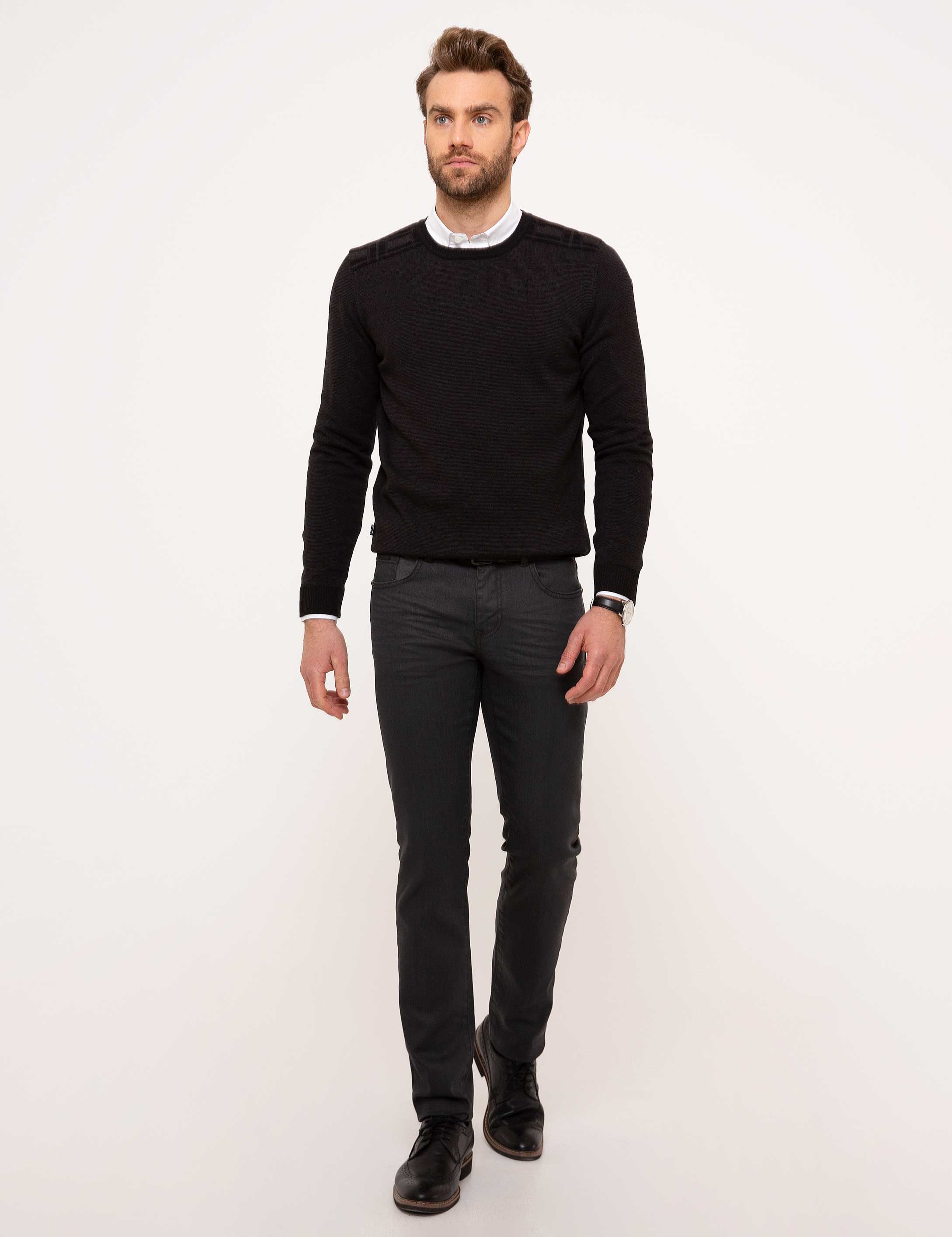 Siyah Slim Fit Triko Kazak - Image 5