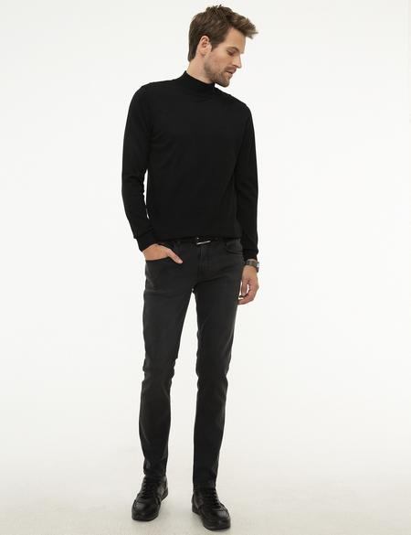 Siyah Slim Fit Yarım Balıkçı Yaka Basic Triko Kazak - 50206758066