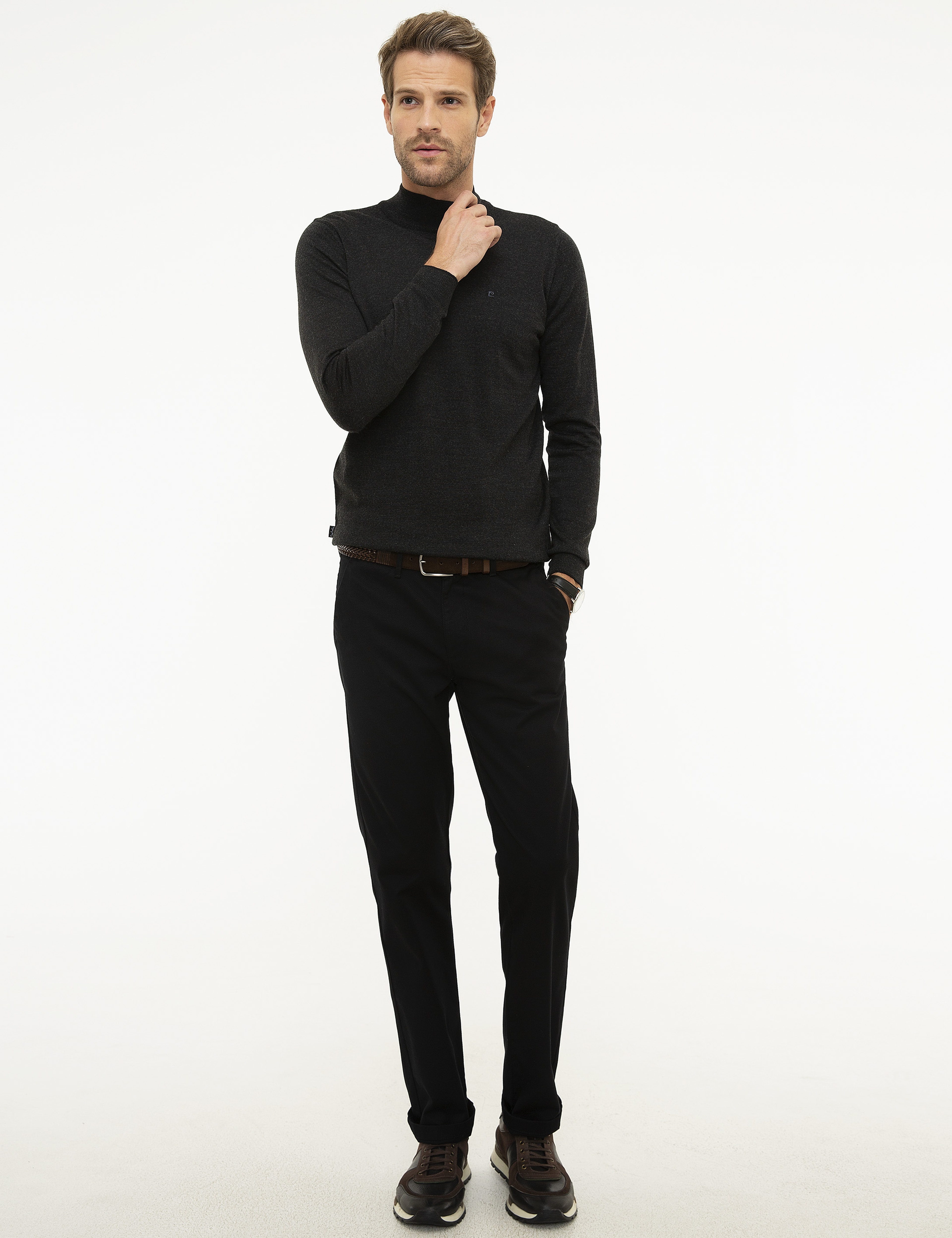 Antrasit Melanj Slim Fit Basic Kazak - Image 5