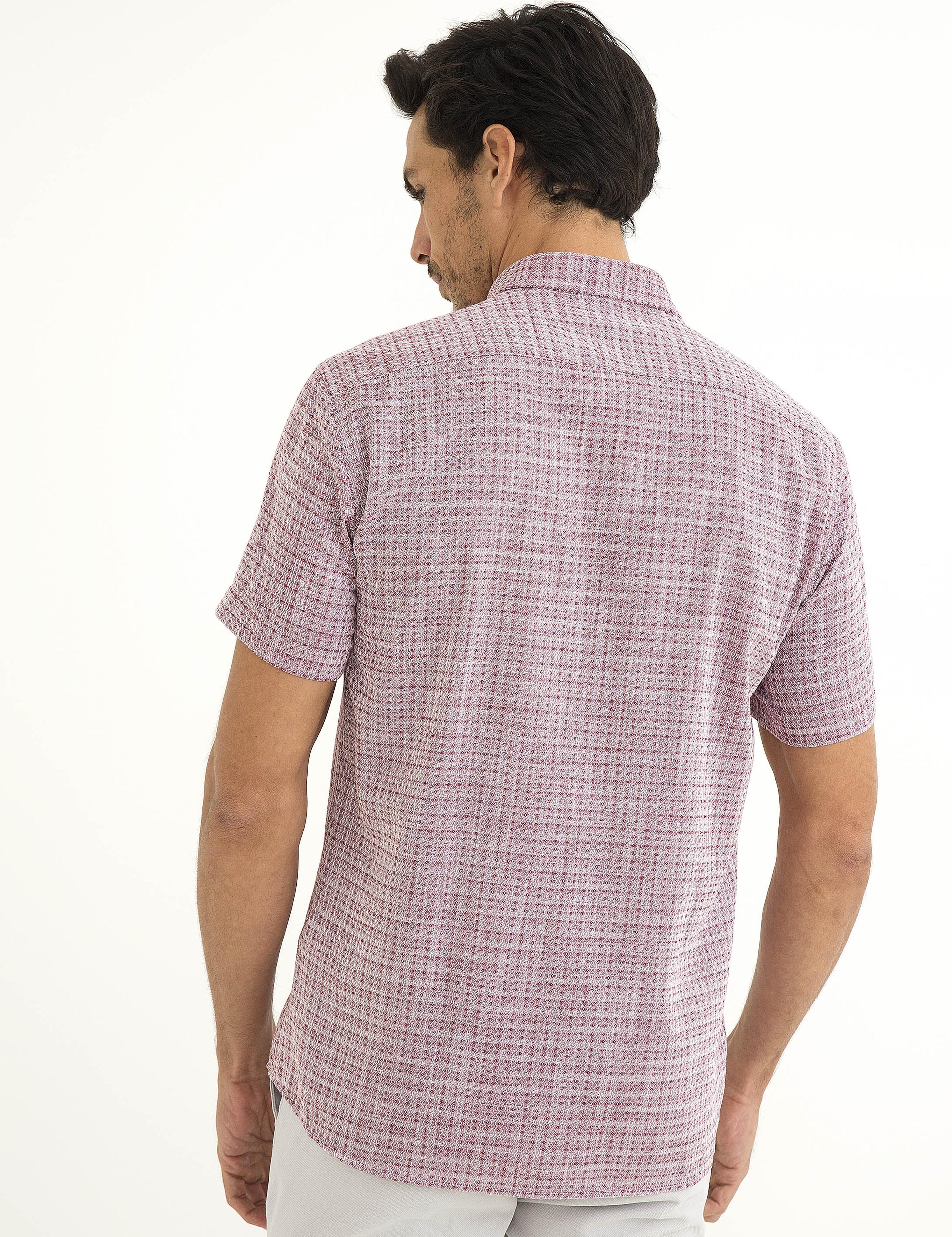 Kırmızı Slim Fit Kısa Kollu Gömlek