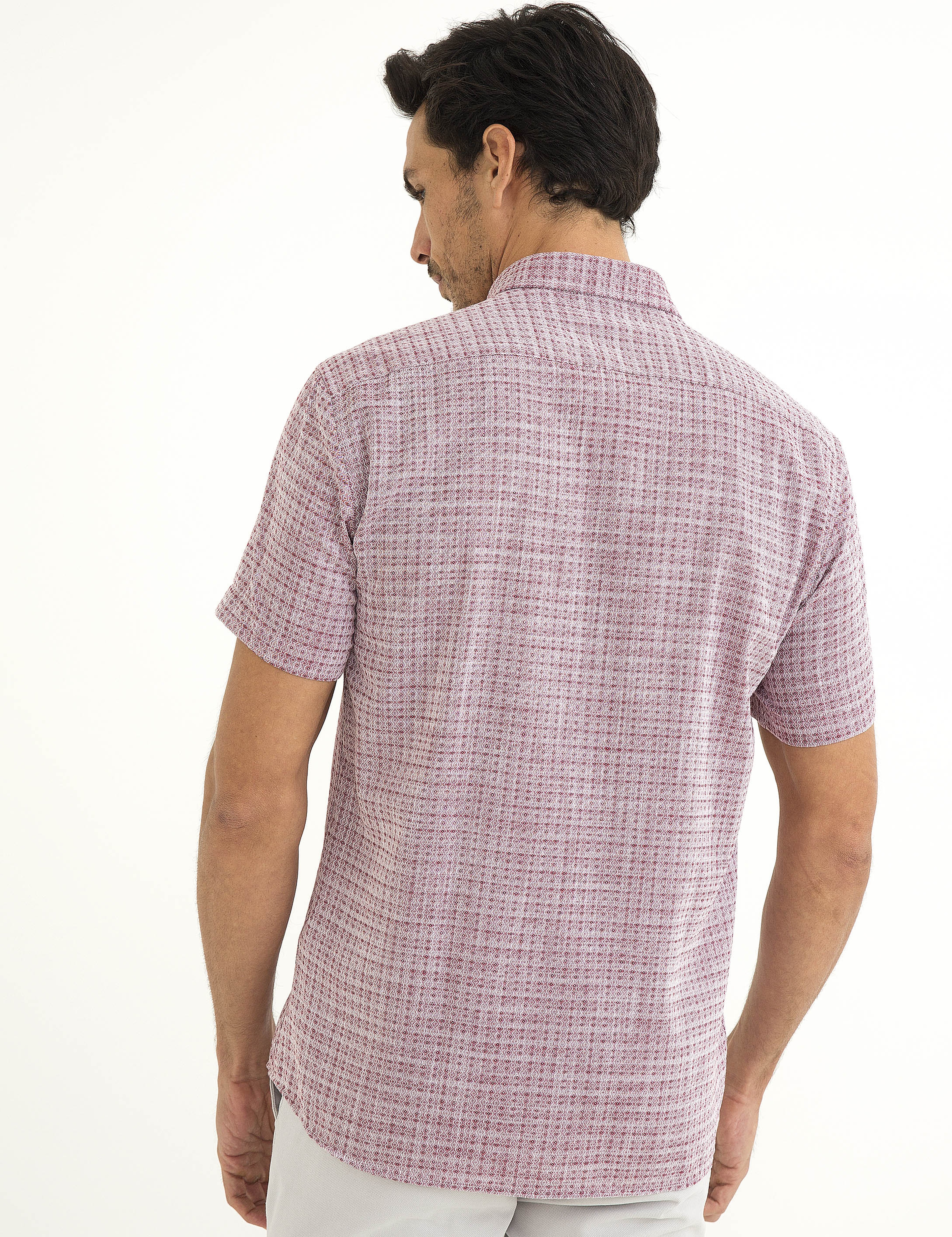 Kırmızı Slim Fit Kısa Kollu Gömlek - Image 4