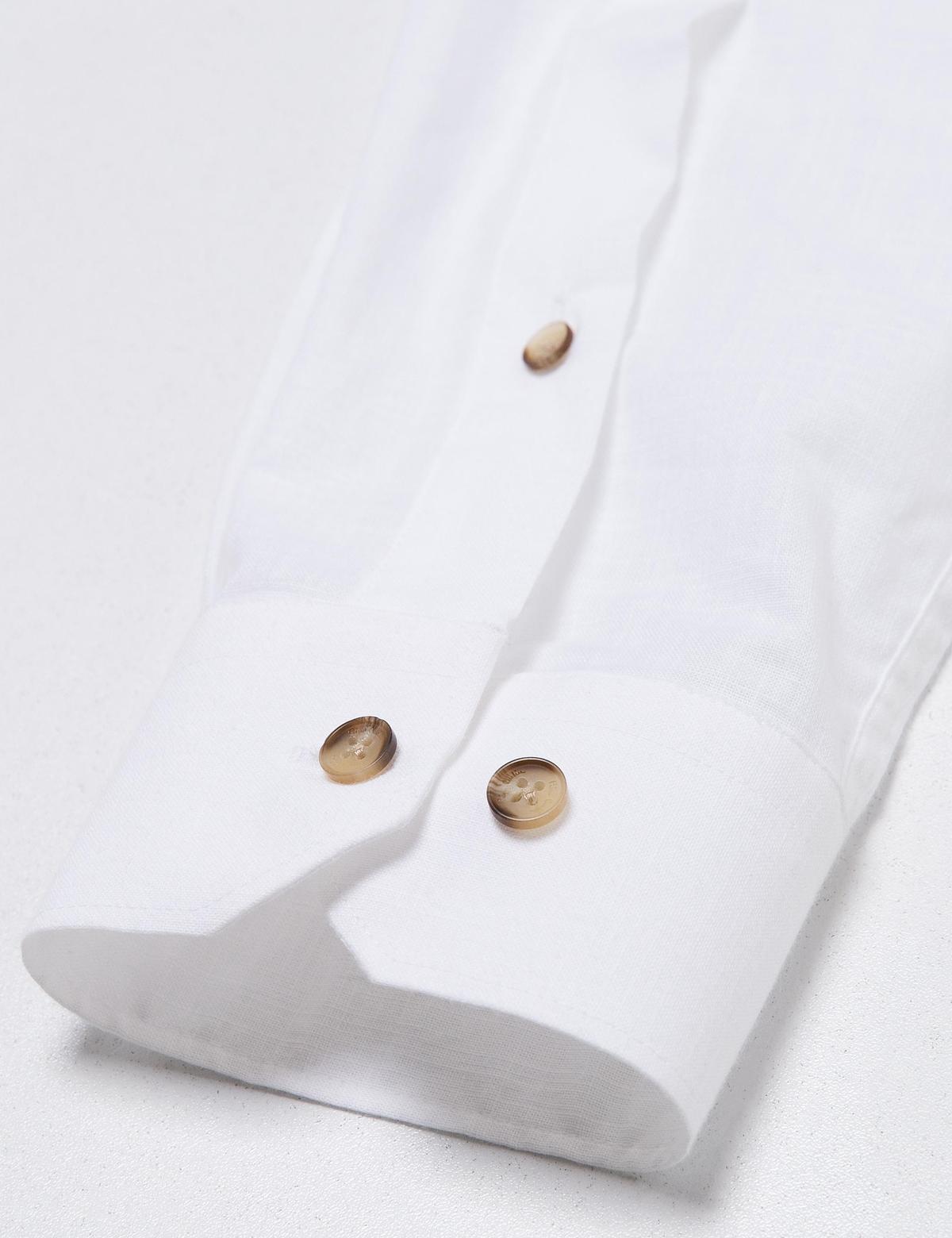 Turuncu Detaylı Beyaz Slim Fit Gömlek - 50187557010