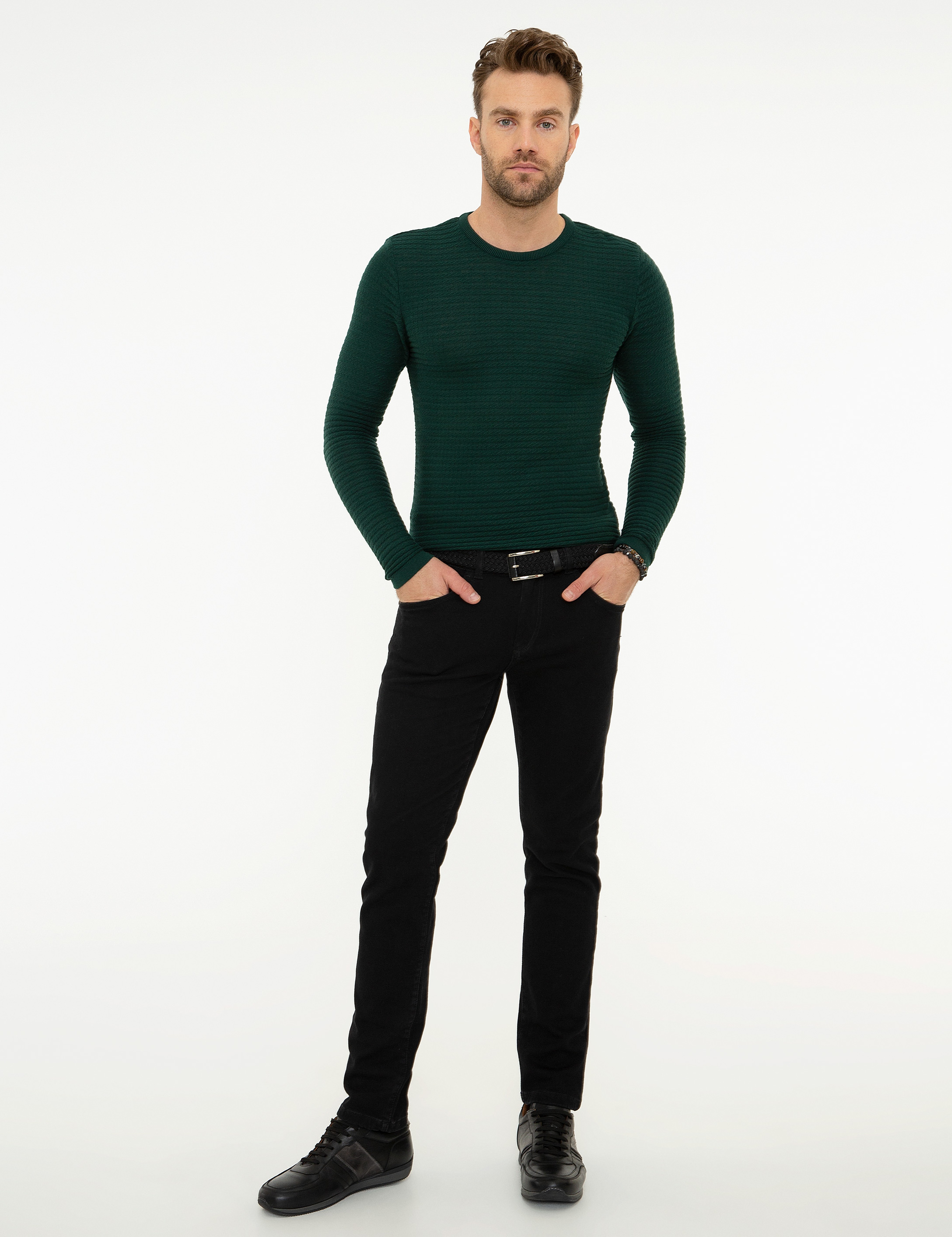 Koyu Yeşil Slim Fit Triko Kazak - Image 5