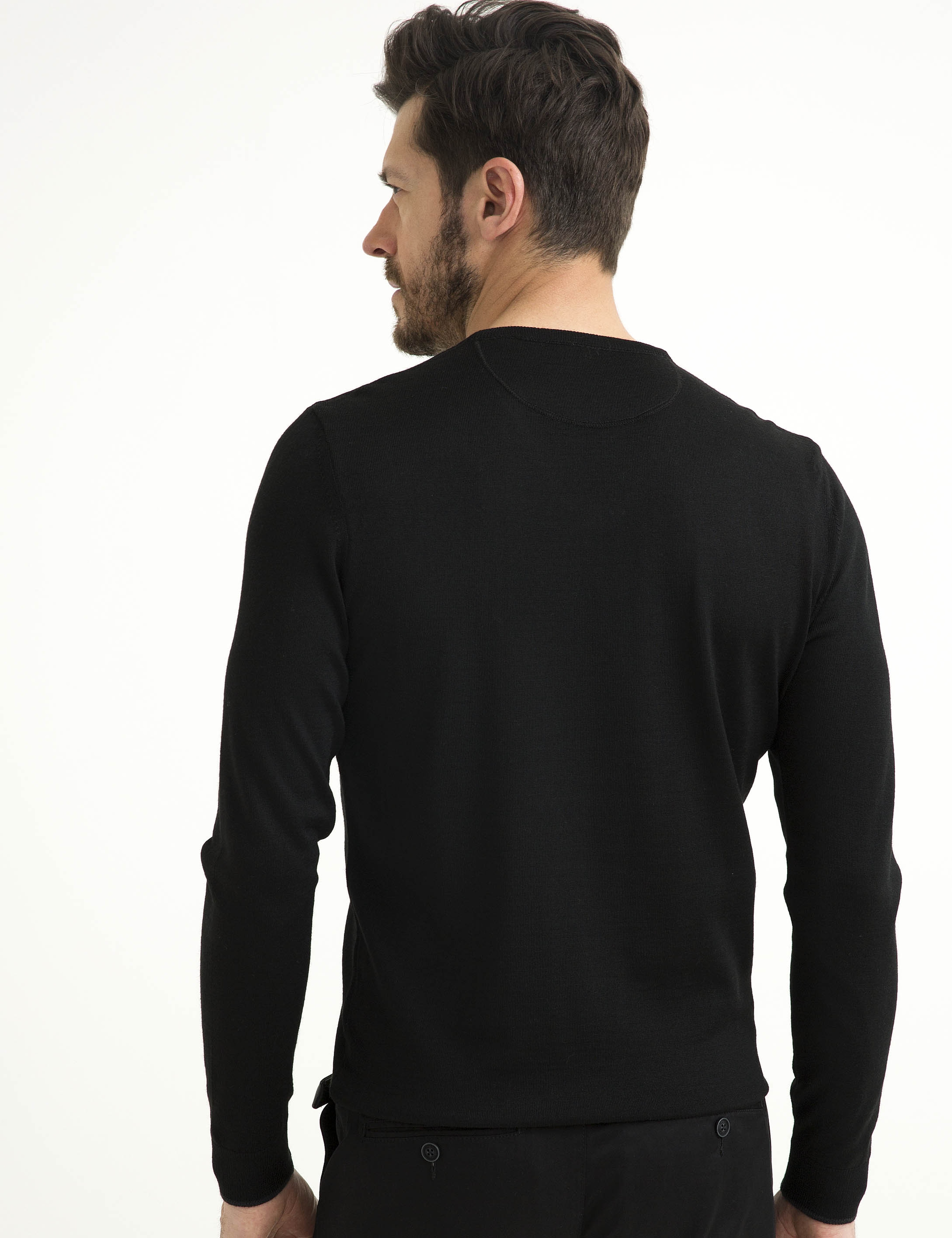 Siyah Slim Fit Basic Triko Kazak - Image 5