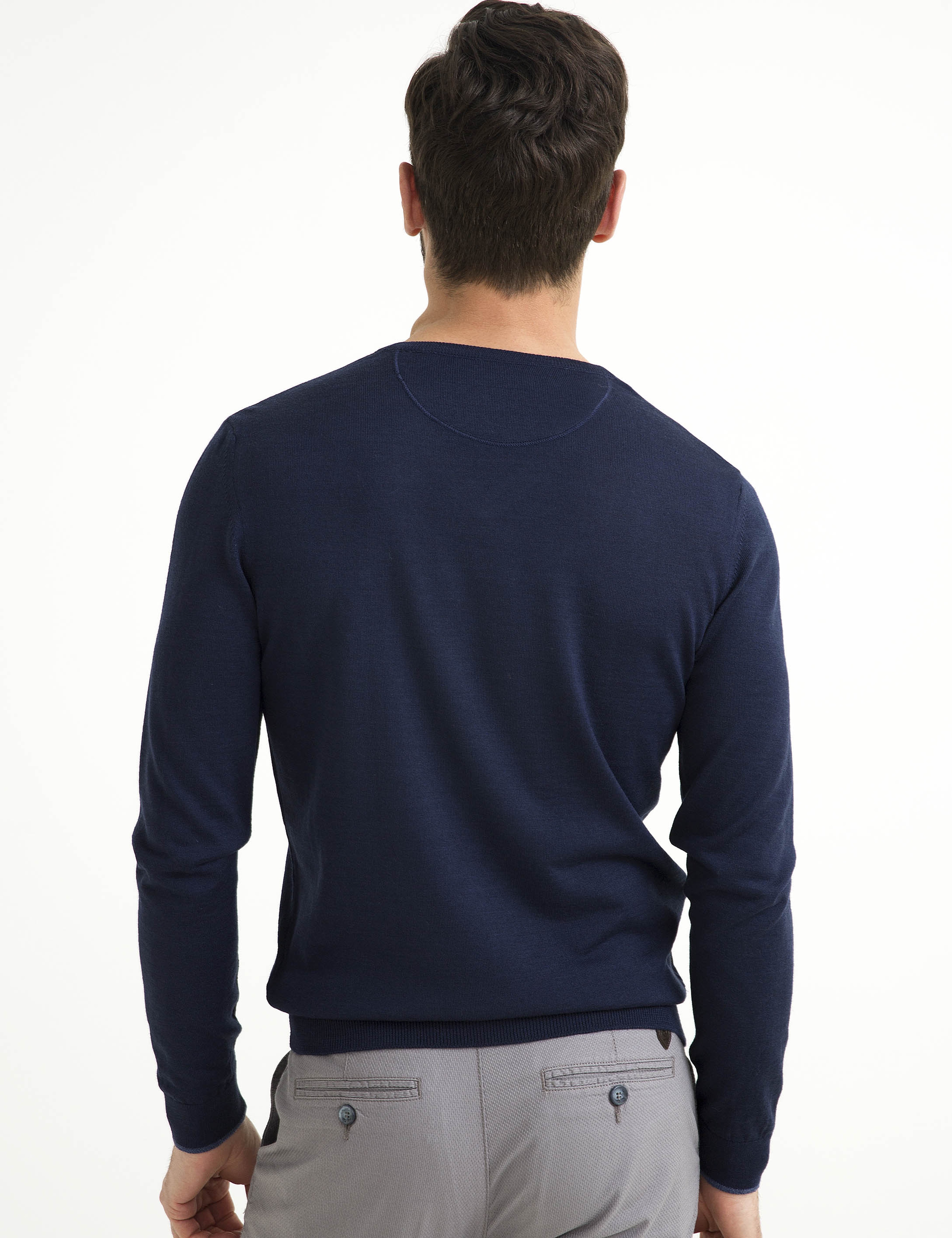 Lacivert Slim Fit Basic Triko Kazak