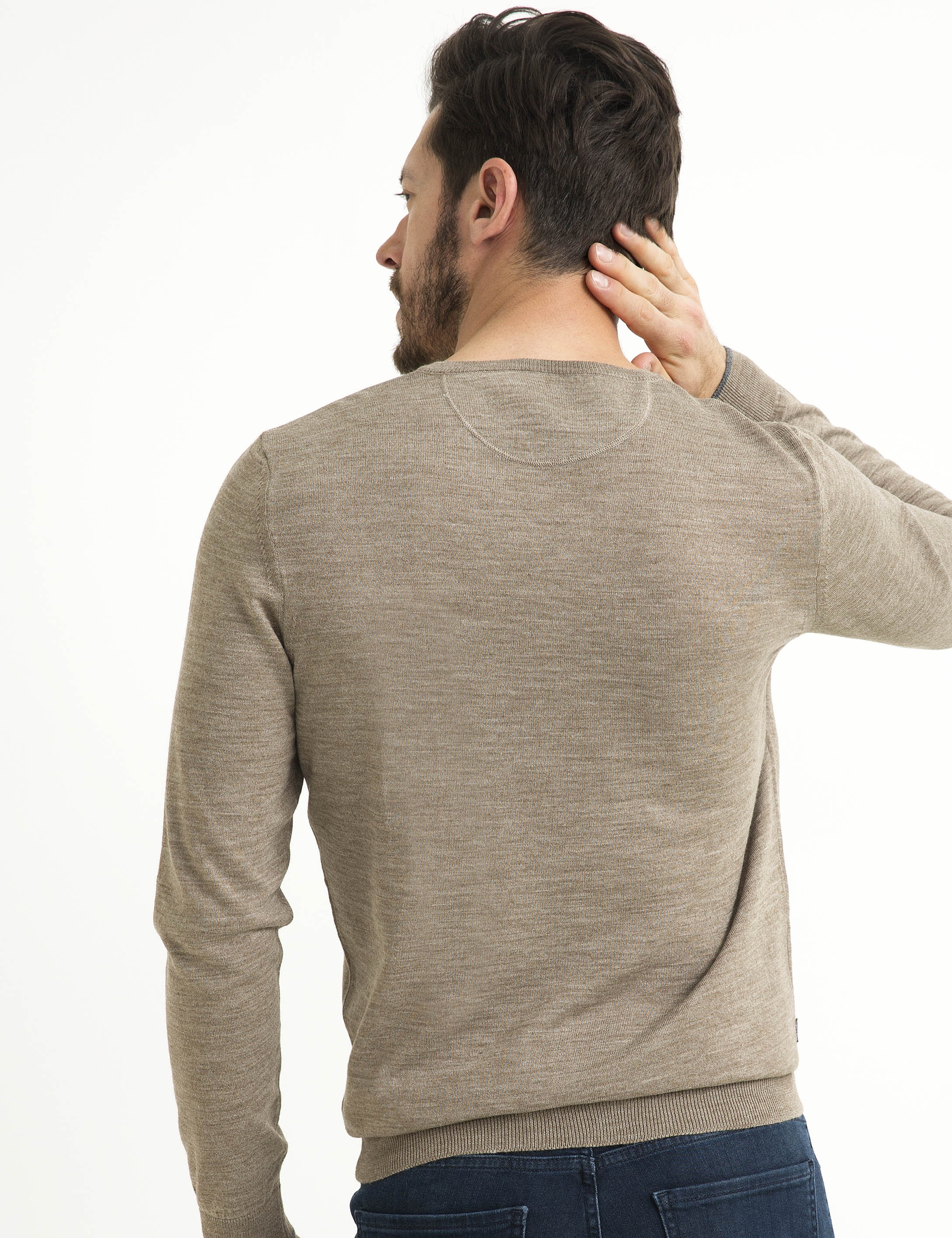 Bej Slim Fit Basic Triko Kazak - Image 5
