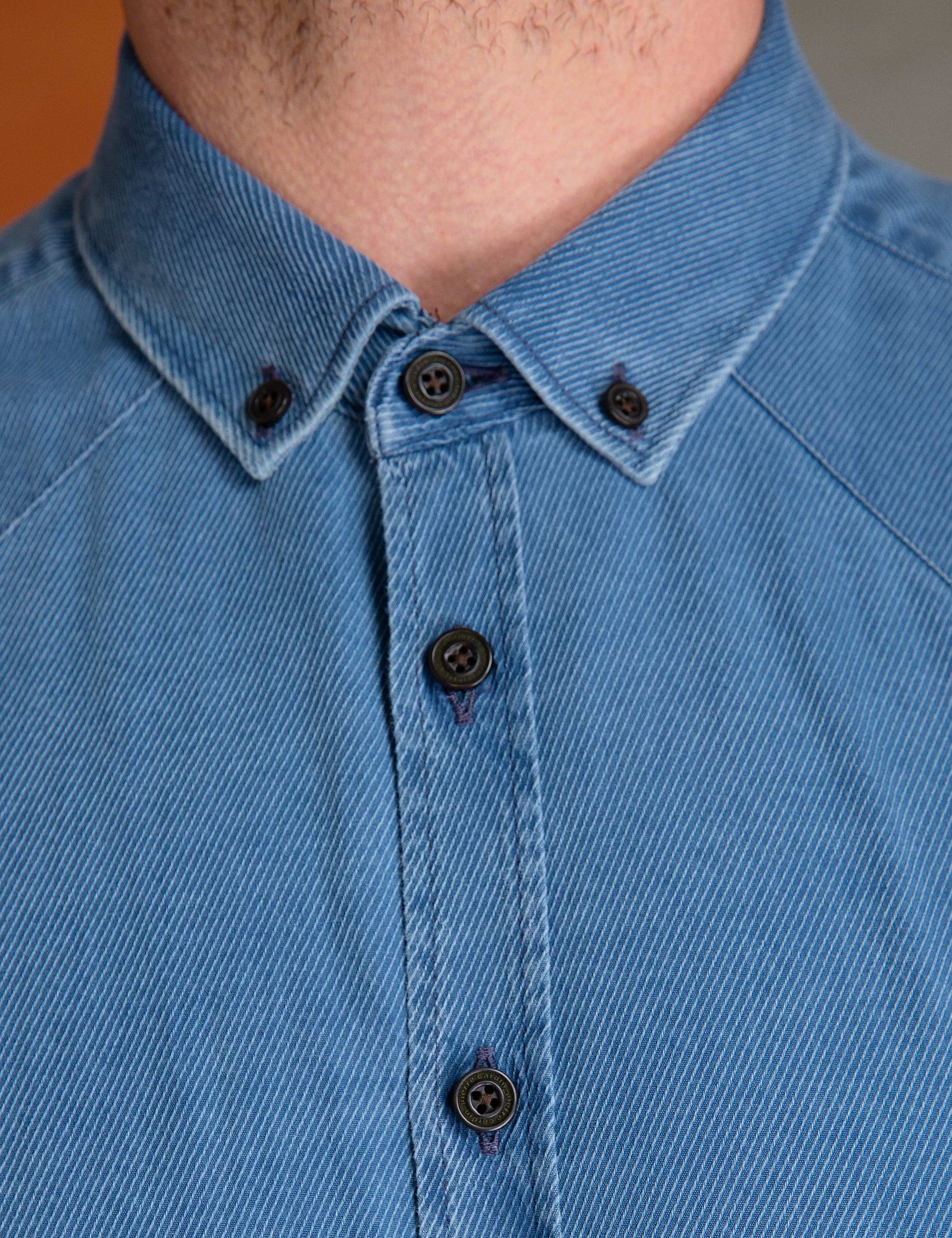 Denim Mavi Slim Fit Gömlek - Image 4