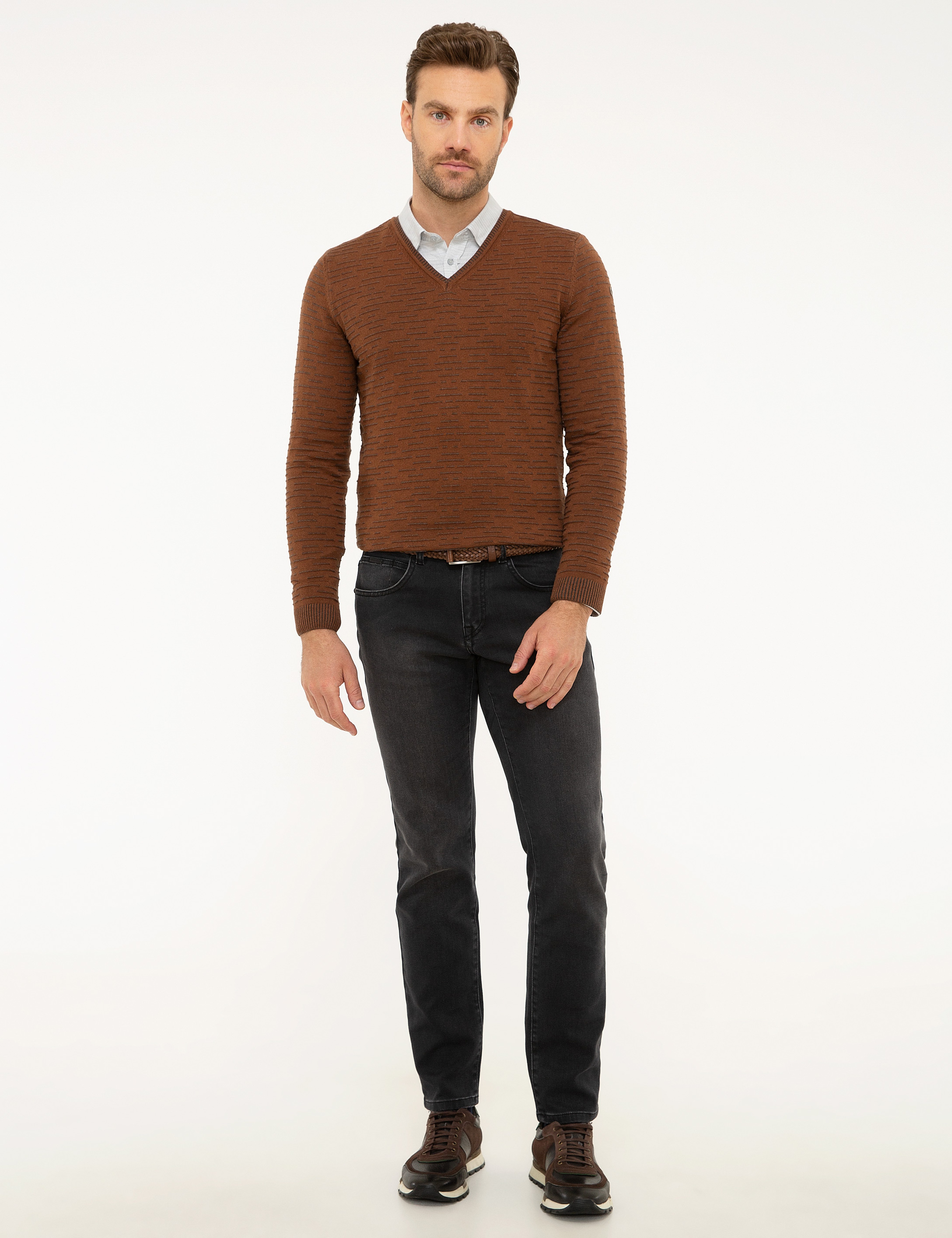 Camel Slim Fit Triko Kazak