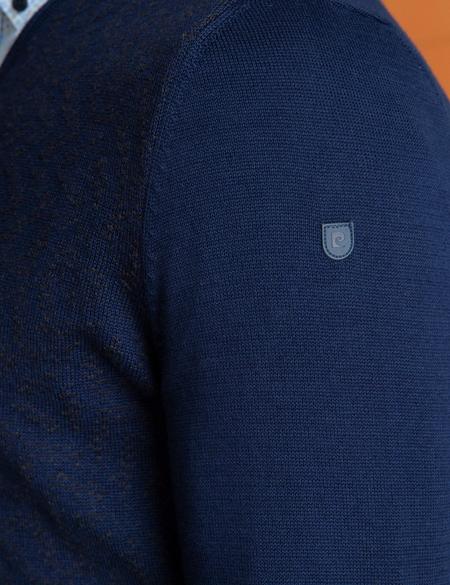 Lacivert Slim Fit V Yaka Triko Kazak - 50194181035