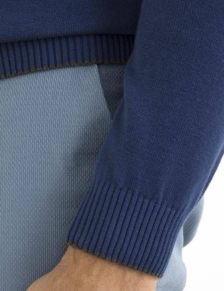 İndigo Mavi Slim Fit Bisiklet Yaka Basic Triko Kazak - 50194202053