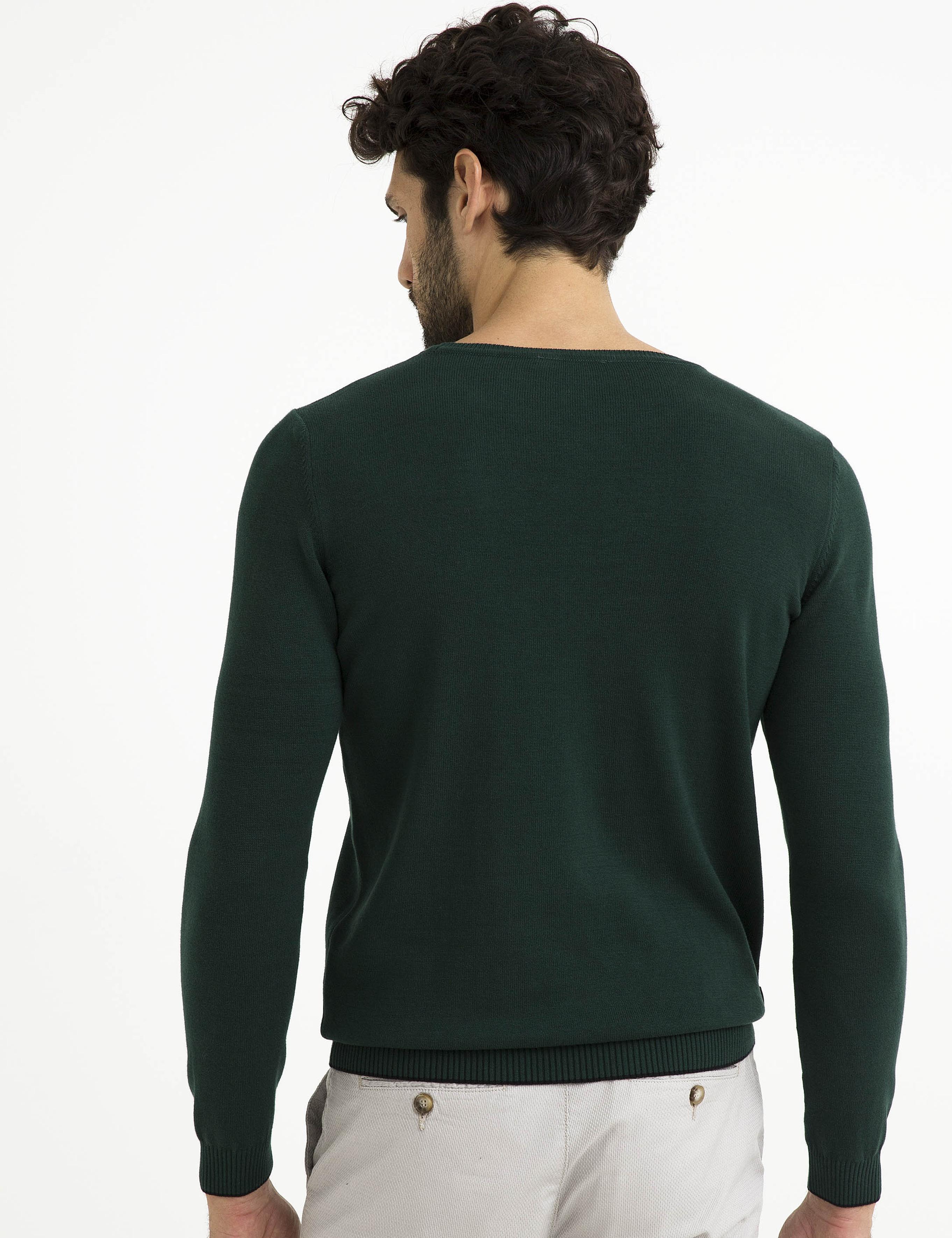 Yeşil Slim Fit Bisiklet Yaka Basic Triko Kazak