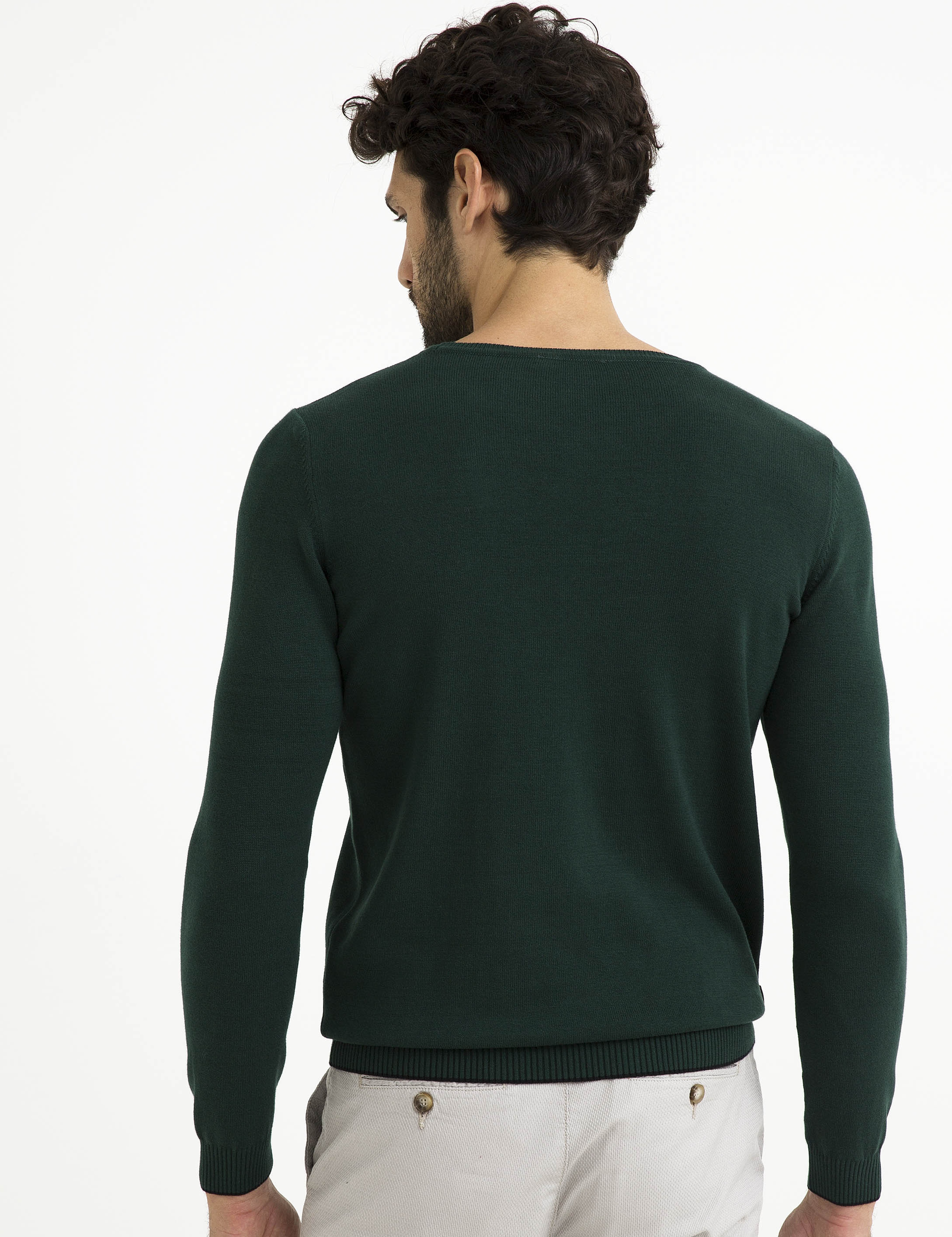 Yeşil Slim Fit Bisiklet Yaka Basic Triko Kazak - Image 5