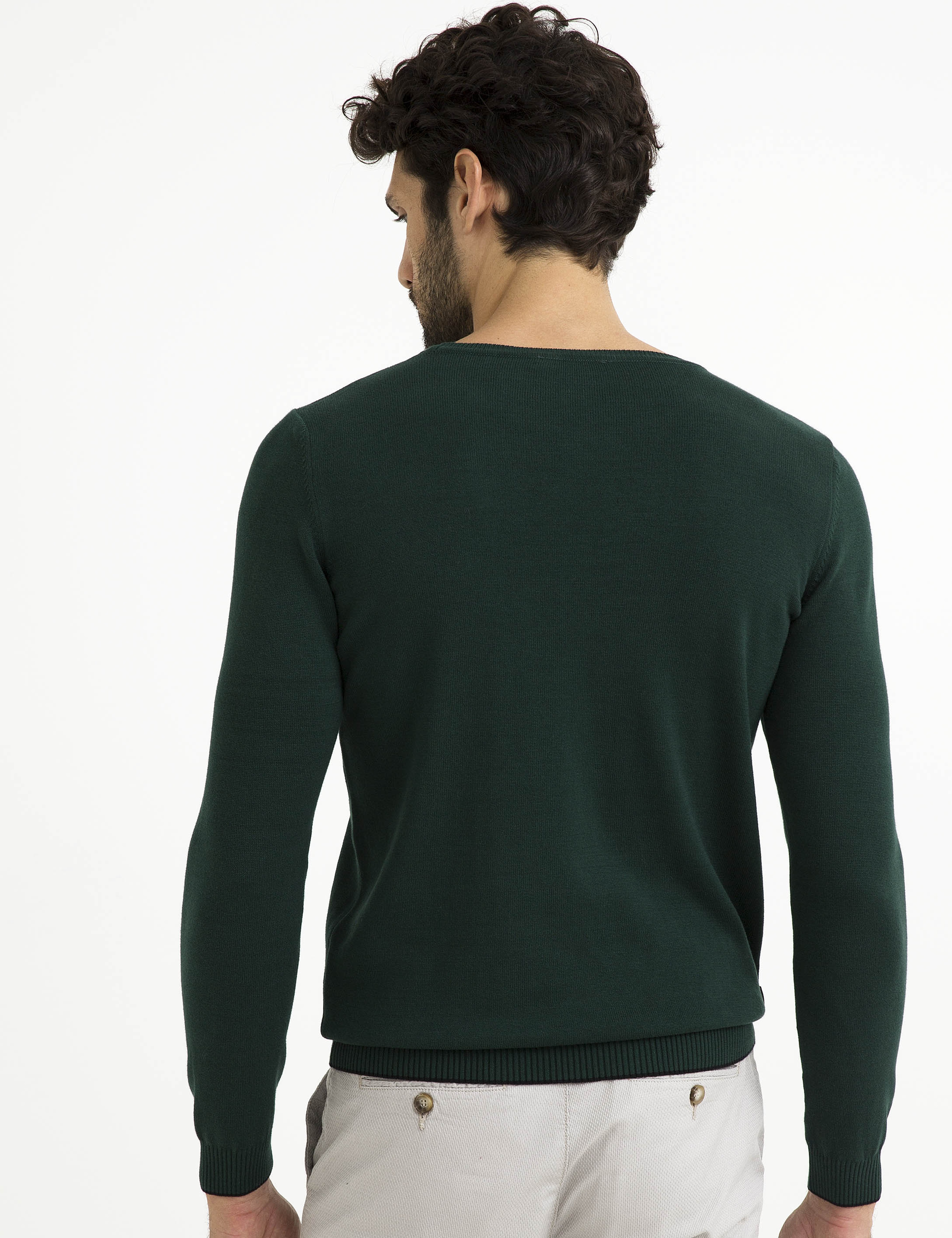 Yeşil Slim Fit Bisiklet Yaka Basic Triko Kazak