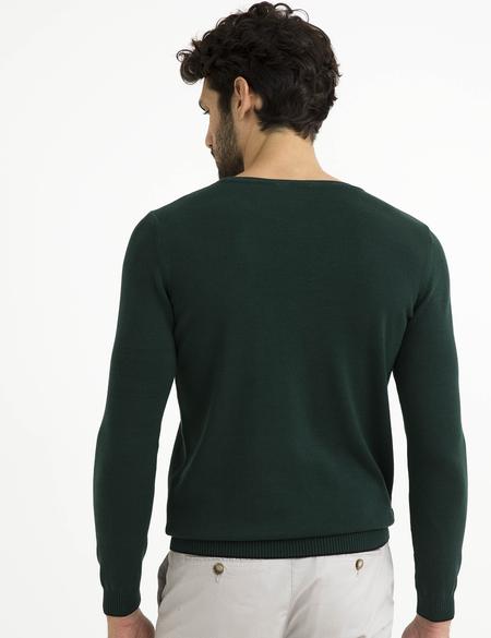 Yeşil Slim Fit Bisiklet Yaka Basic Triko Kazak - 50194202084