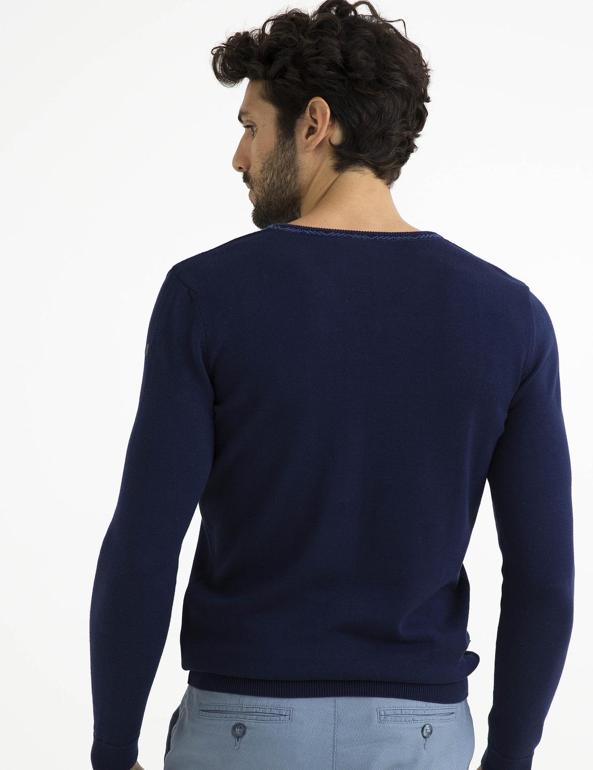 Lacivert Slim Fit V Yaka Triko Kazak - 50194465067