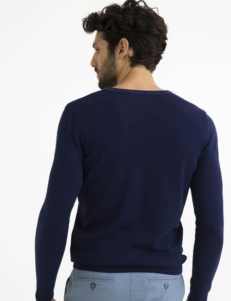 Lacivert Slim Fit V Yaka Triko Kazak - 50194465067