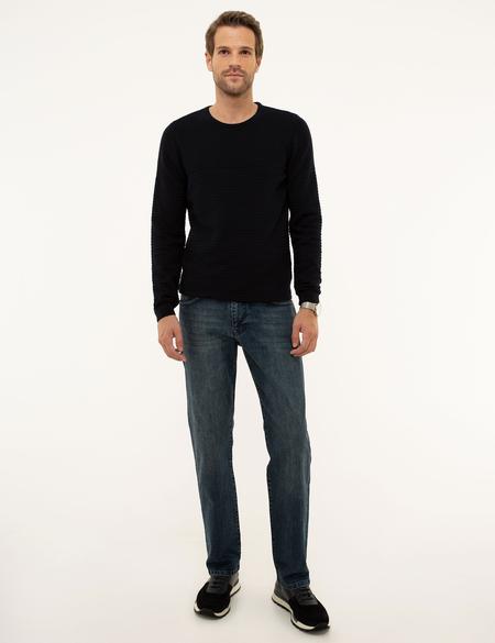 Koyu Lacivert Slim Fit Bisiklet Yaka Triko Kazak - 50208874058
