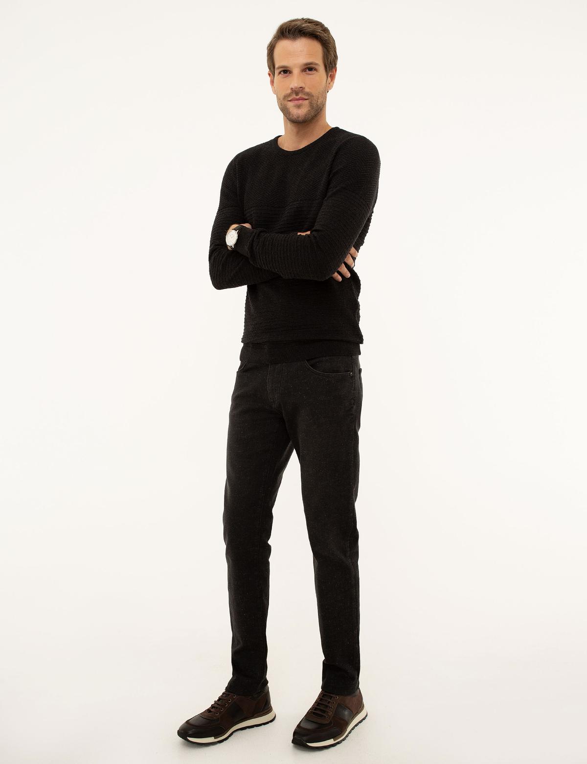 Antrasit Melanj Slim Fit Bisiklet Yaka Triko Kazak - 50208874031