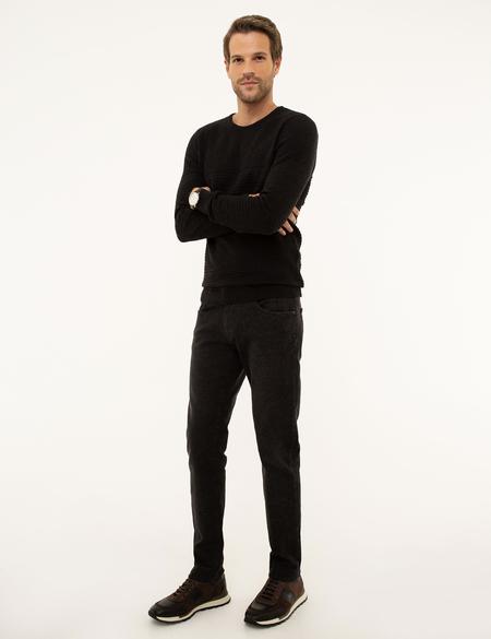 Antrasit Melanj Slim Fit Bisiklet Yaka Triko Kazak - 50208874031