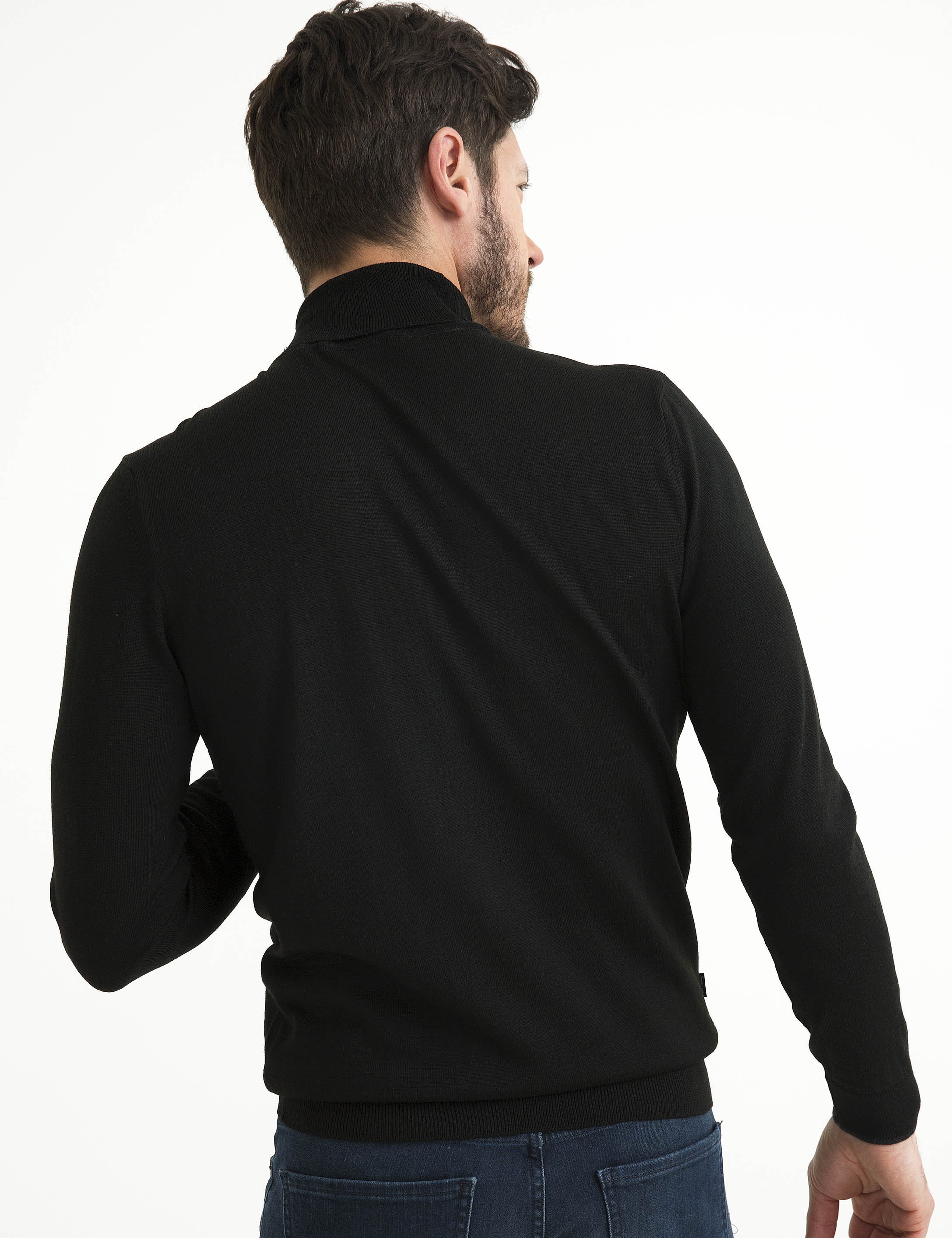 Siyah Slim Fit Tam Balıkçı Yaka Basic Triko Kazak
